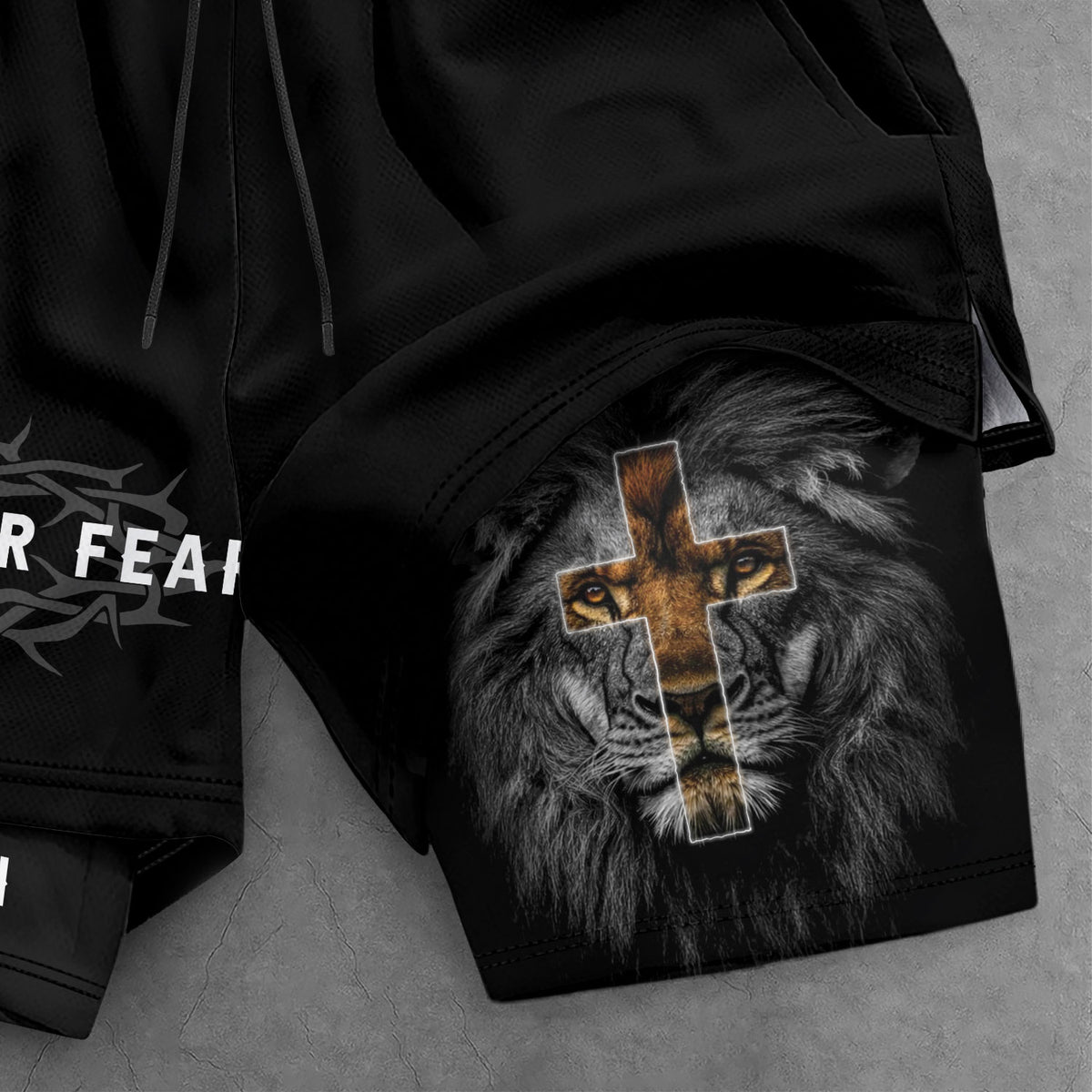 Psalm 27:1 Faith Over Fear Christian Mens Gym Shorts Brown Lion Scripture Design - Rust Field Wear