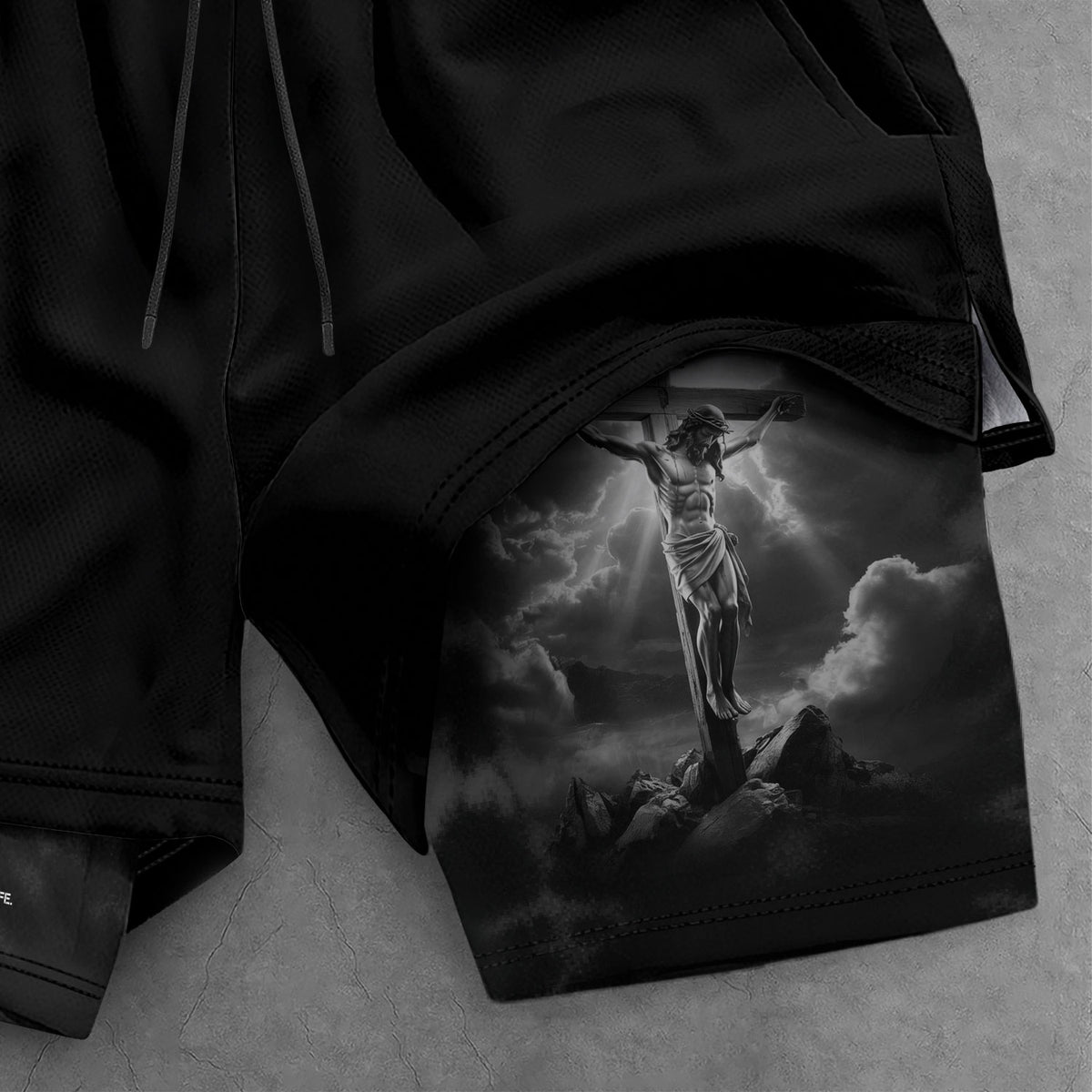 John 3:16 Christian Gym Workout Shorts Men Jesus Cross Bible Verse Religious - Rust Field Wear
