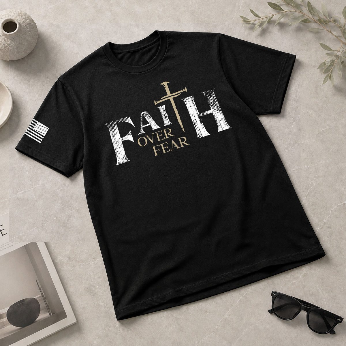 Faith Over Fear Christian Nail Cross Patriotic Religious, Christian Shirts for Men - Christian Tee Shirts - Rust Field Wear