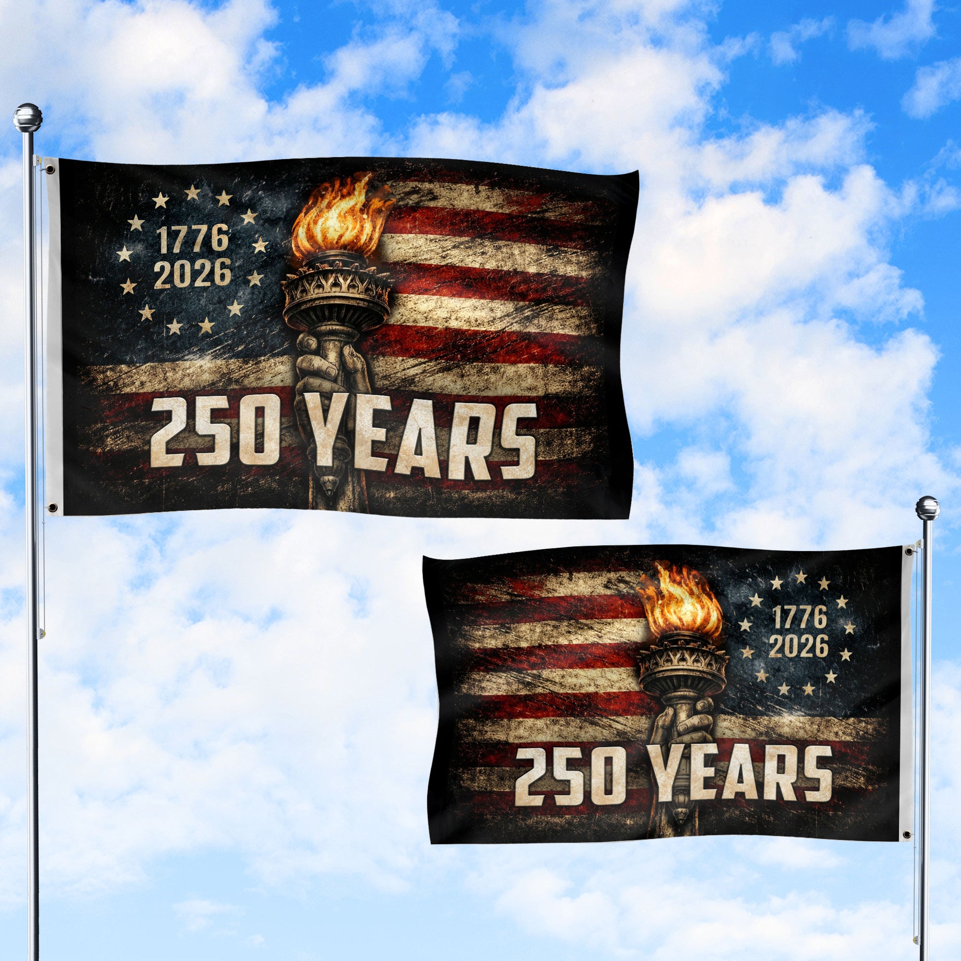 USA 250th Anniversary Flag 1776-2026 American Flag Liberty Torch Patriotic - Rust Field Wear