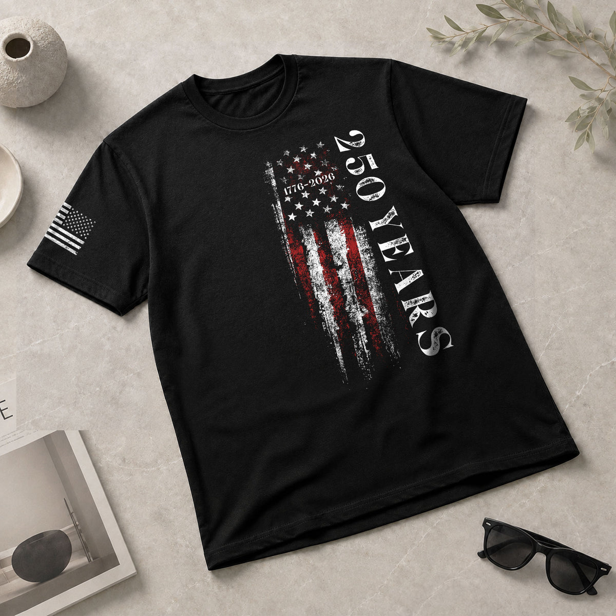 250 Years Vertical Flag T-Shirt – Vintage USA Independence 1776–2026 Shirt - Rust Field Wear