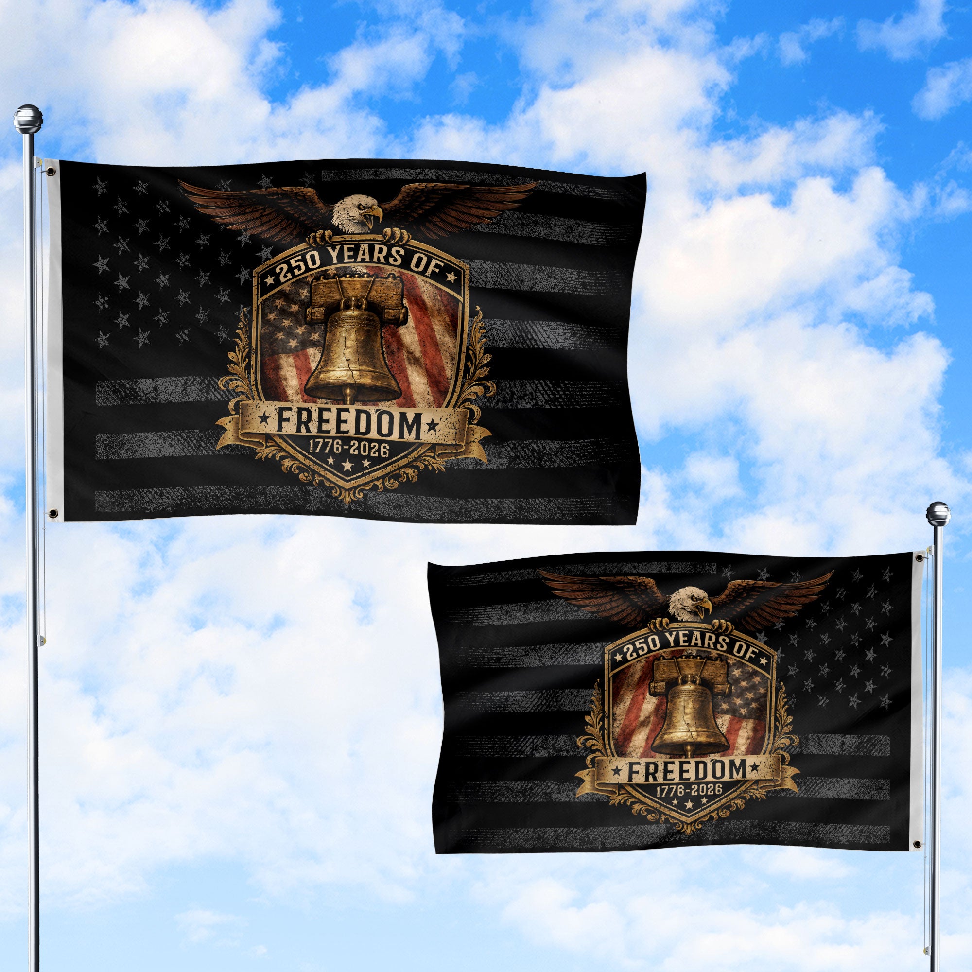 USA 250th Anniversary 250 Years Flag 1776-2026 Liberty Bell Eagle Freedom - Rust Field Wear