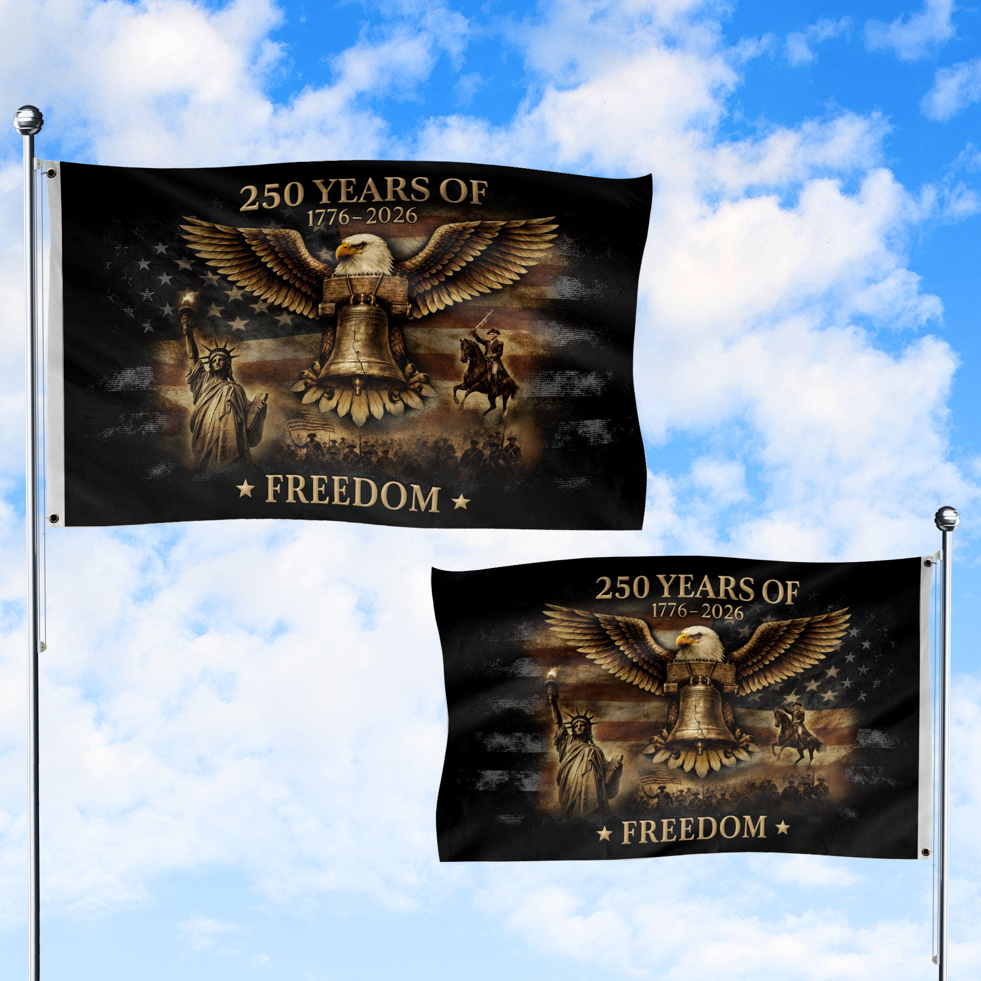 USA 250th Anniversary 250 Years of Freedom Flag 1776-2026 Liberty Bell Eagle