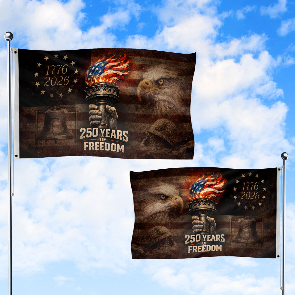 250 Years of Freedom Double-Sided Patriotic Décor with Eagle Design 1776–2026 House Flag - Rust Field Wear