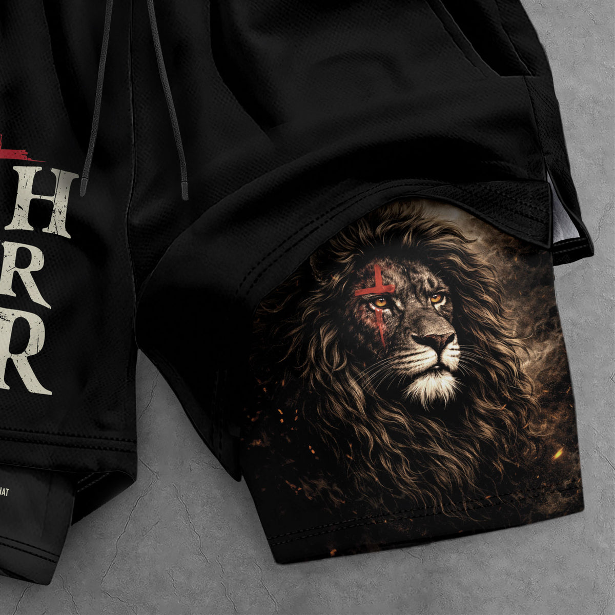 John 3:16 Bible Verse Christian Workout Shorts Men Lion of Judah Faith Over Fear Activewear - Rust Field Wear