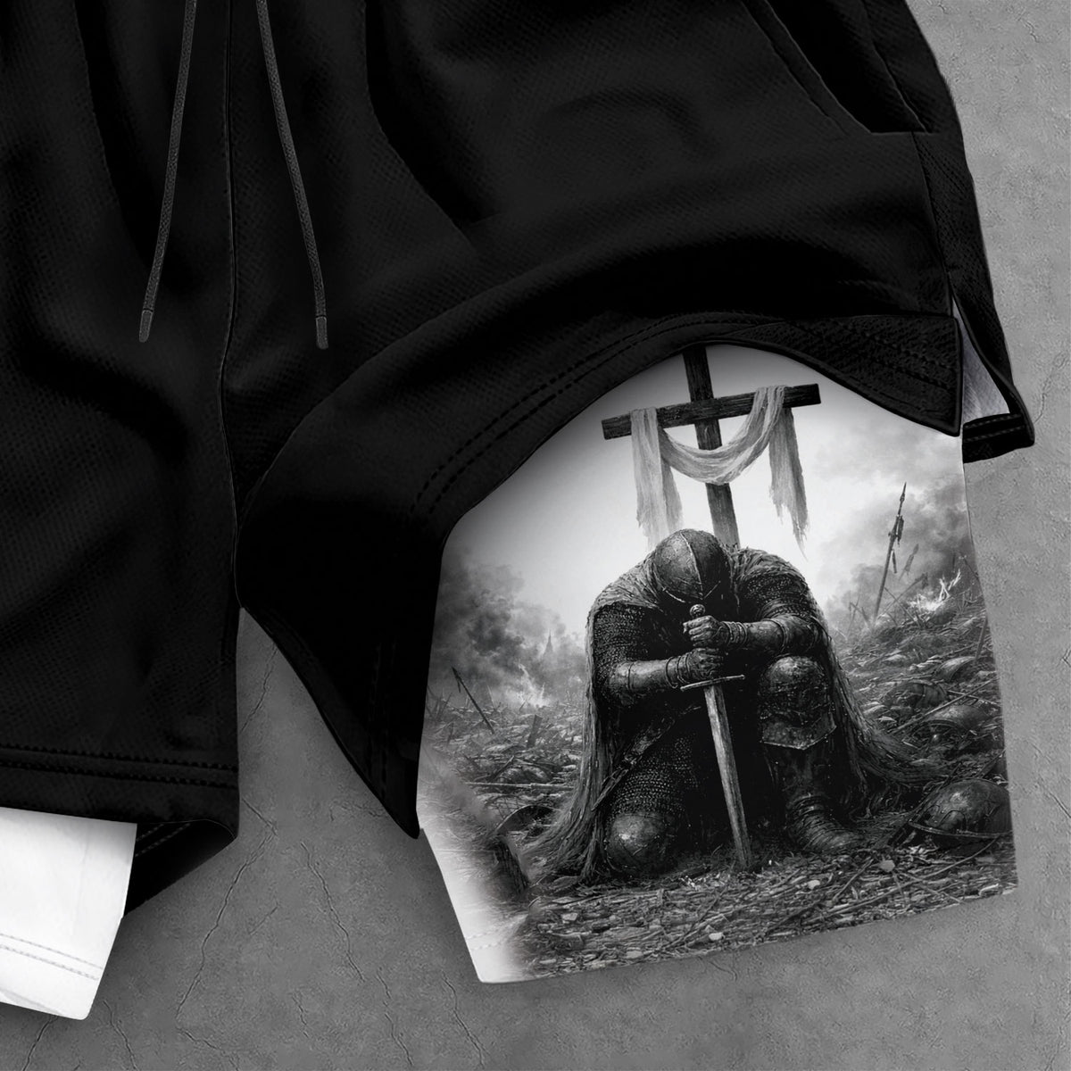 Joshua 1:9 Christian Men Gym Shorts Jesus Strong Knight Bible Training Performance Gear - Rust Field Wear