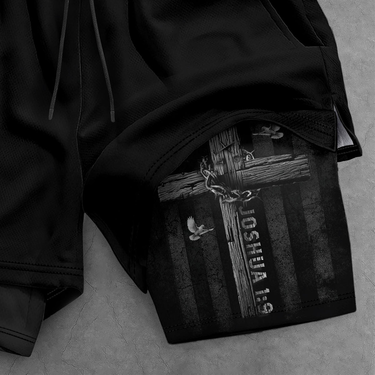 Joshua 1:9 Bible Verse Christian Men Gym Shorts Be Strong and Courageous Jesus USA Flag Knight Activewear - Rust Field Wear