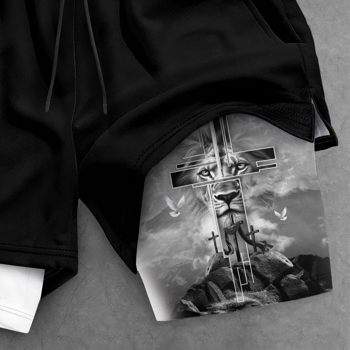 Joshua 1:9 Bible Verse Christian Men Gym Shorts Cross Lion of Judah Training Performance Gear - Rust Field Wear