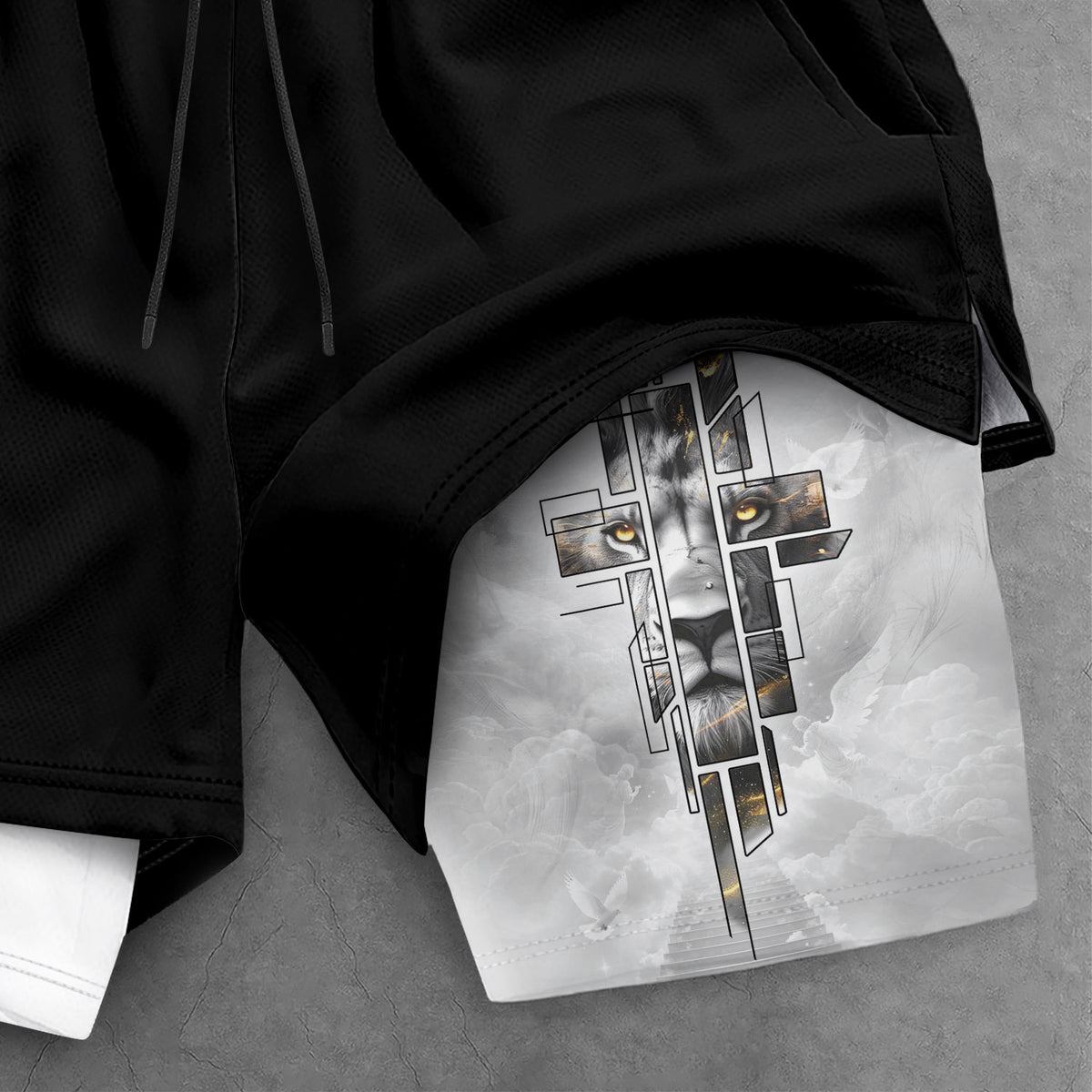 Joshua 1:9 Bible Verse Christian Men Workout Shorts Gold Lion of Judah Training Apparel - Rust Field Wear