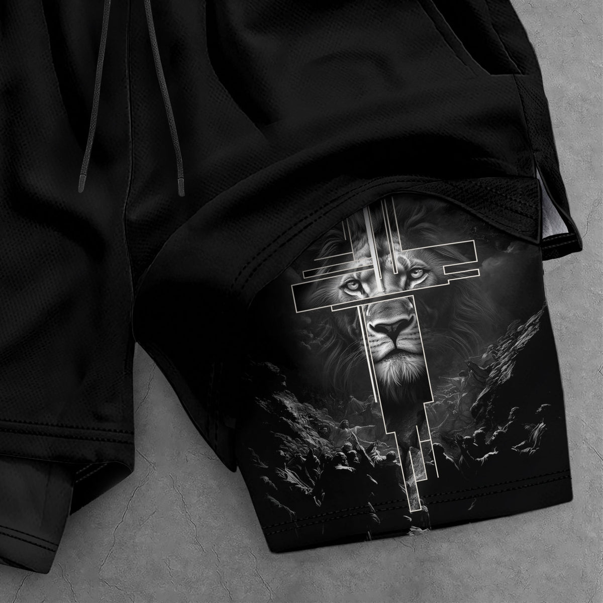 Joshua 1:9 Bible Verse Christian Men Gym Shorts Jesus Cross Nails Lion of Judah Training Activewear - Rust Field Wear