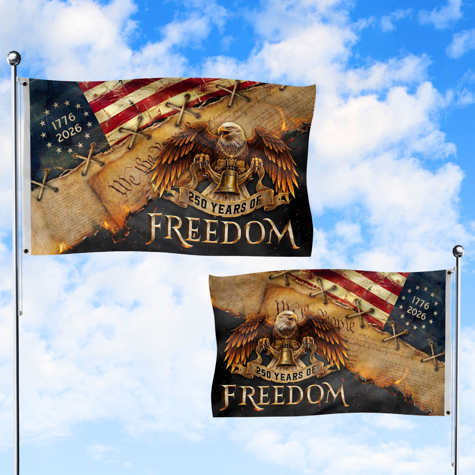 250 Years of Freedom Double-Sided House Flag, USA 250th Anniversary Patriotic American Eagle Flag