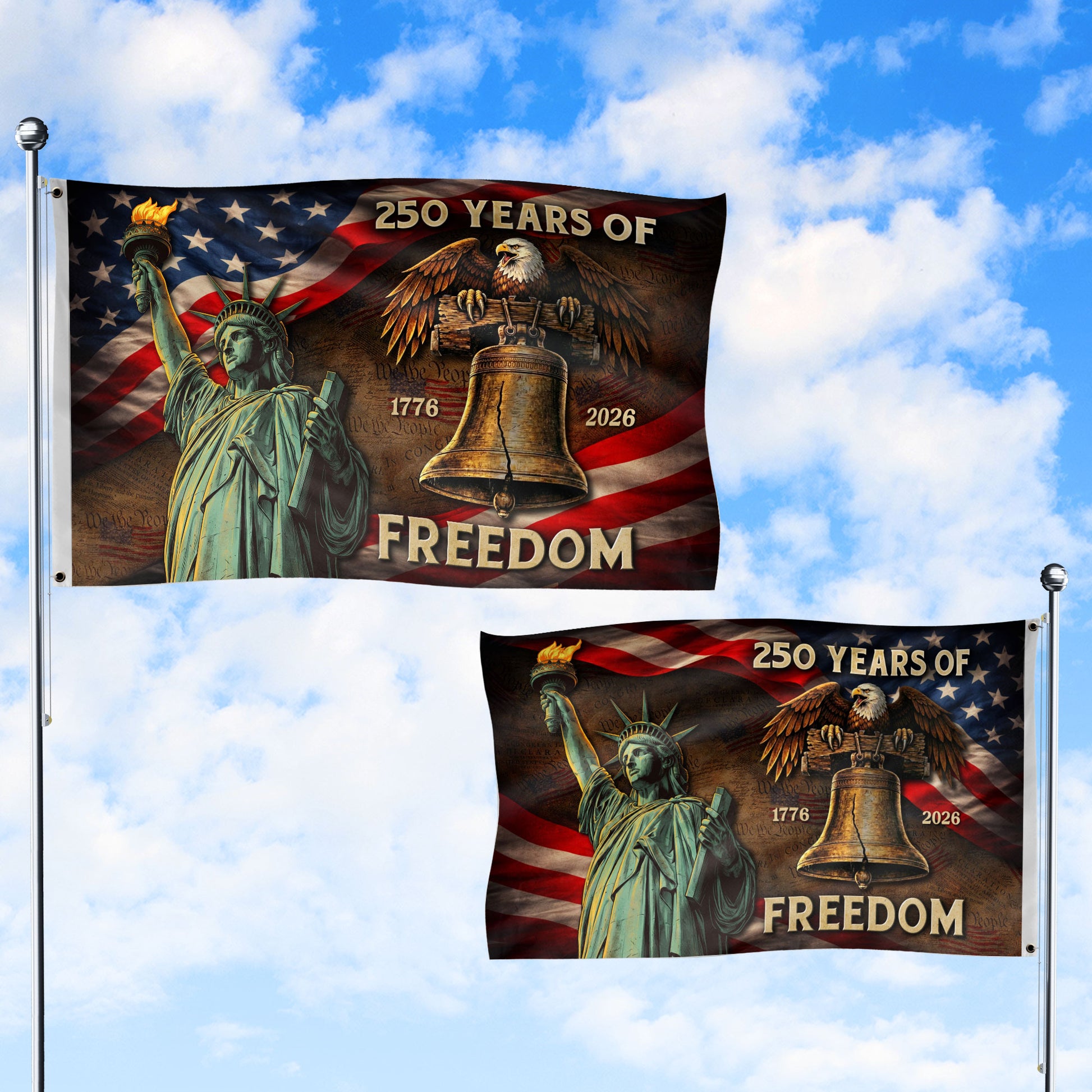 250 Years of Freedom Double-Sided House Flag 1776–2026, Patriotic 250th American Decor - Rust Field Wear