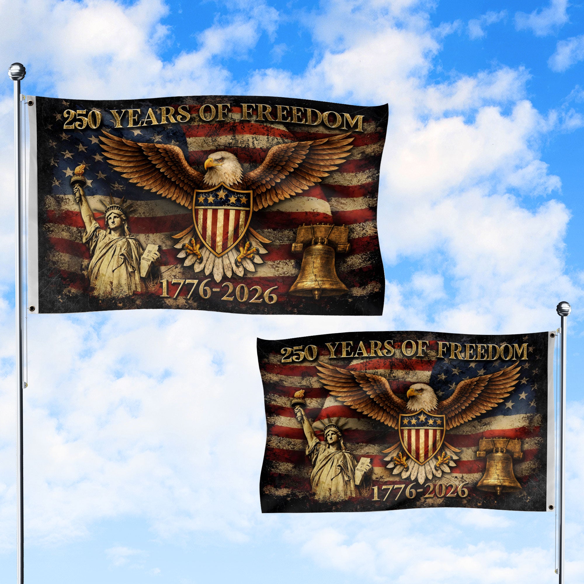 USA 250 Years of Freedom Flag 1776-2026 American Eagle Liberty Bell Patriotic