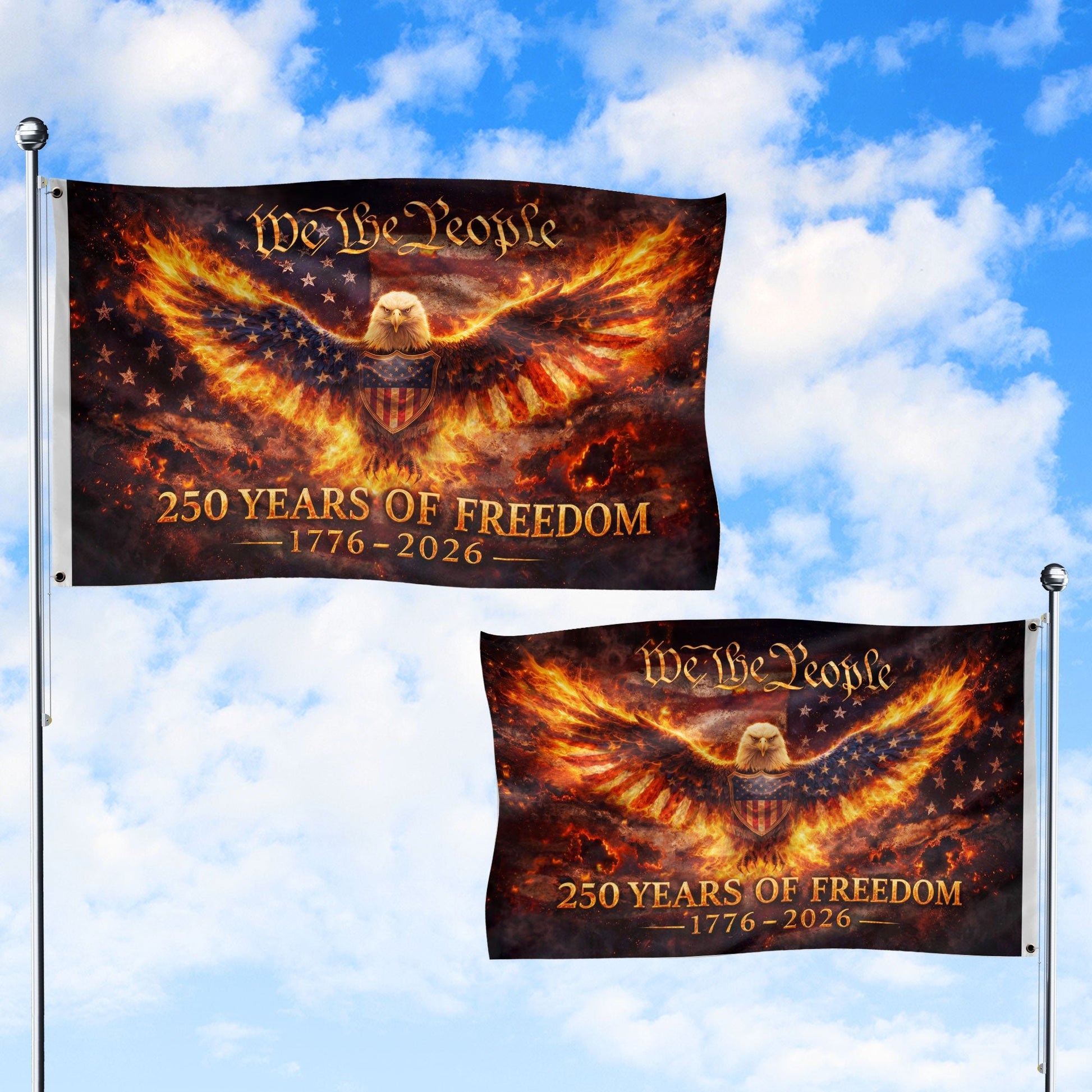 USA 250 Years of Freedom Flag 1776-2026 Flaming Eagle Strength We The People Patriotic Outdoor - Rust Field Wear