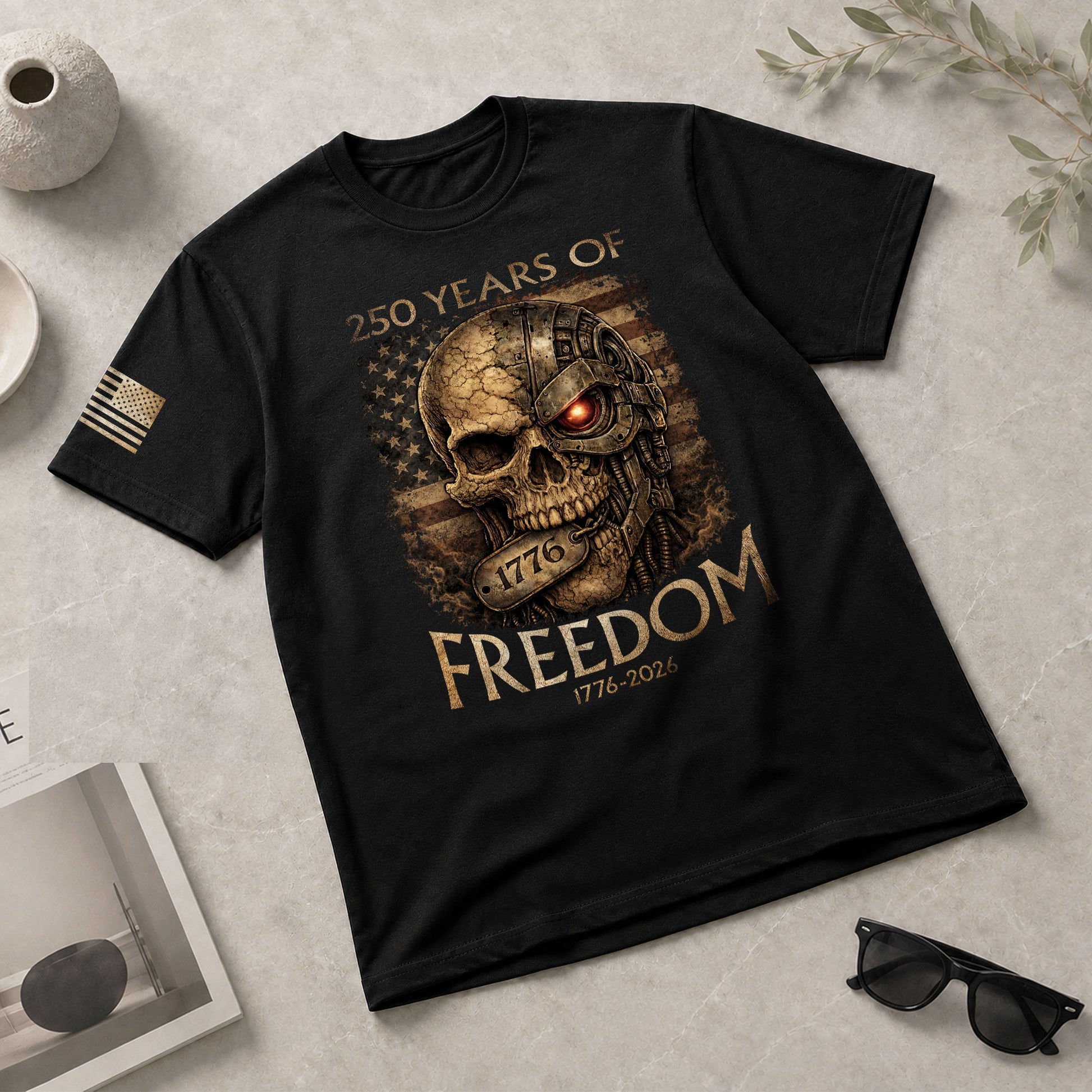 USA 250th Anniversary 250 Years Shirt 1776-2026 Mental Strength Freedom Cyborg Skull Patriotic Mens - Rust Field Wear