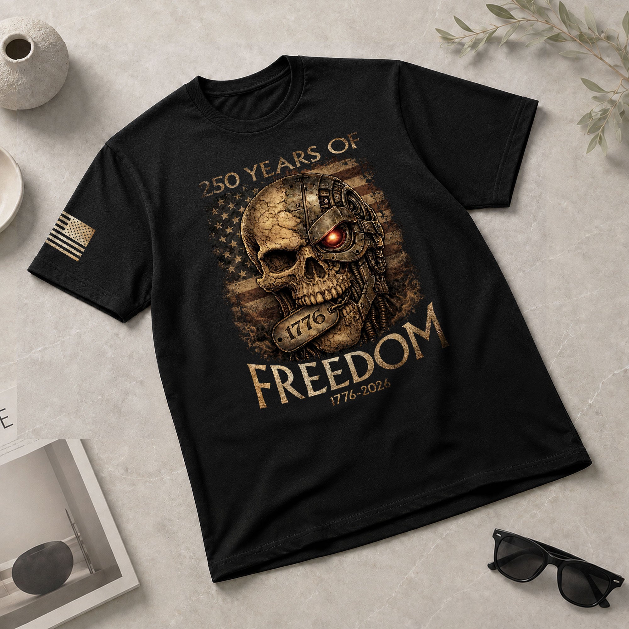 USA 250th Anniversary 250 Years Shirt 1776-2026 Mental Strength Freedom Cyborg Skull Patriotic Mens - Rust Field Wear