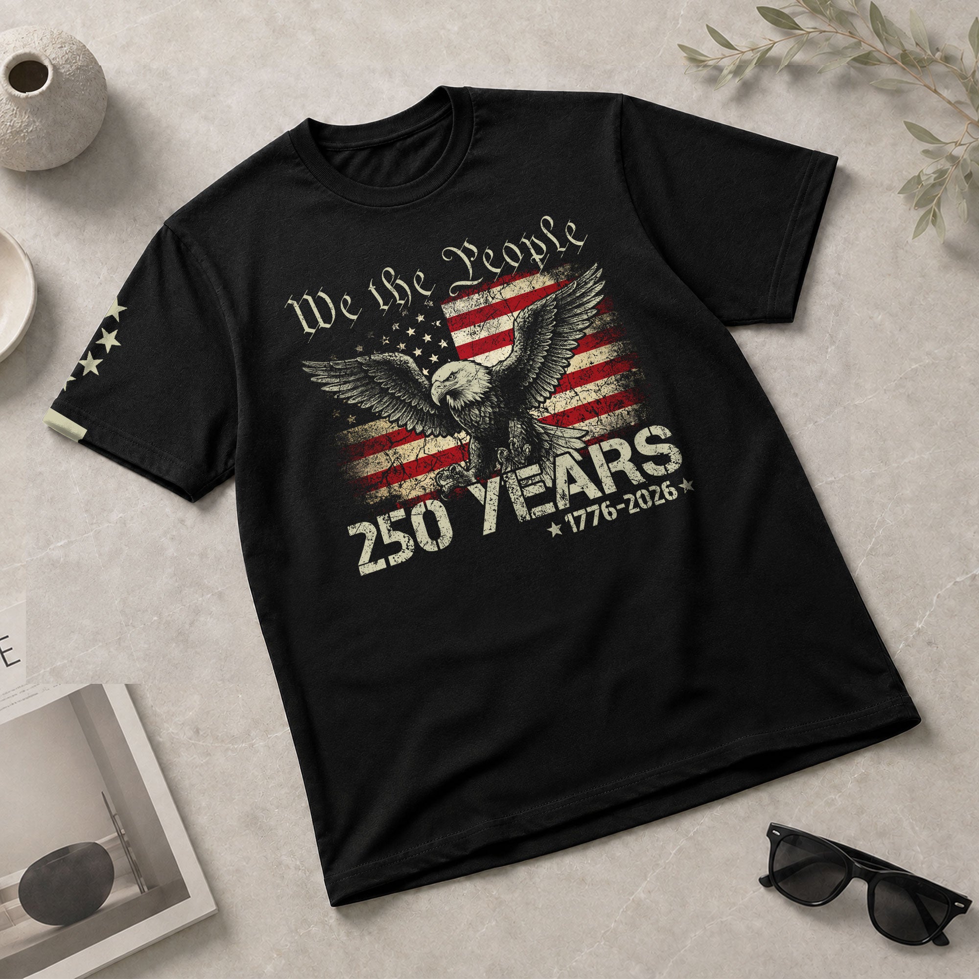USA 250th Anniversary T-Shirt 250 Years 1776-2026 Winged Eagle Distressed Flag Patriotic - Rust Field Wear