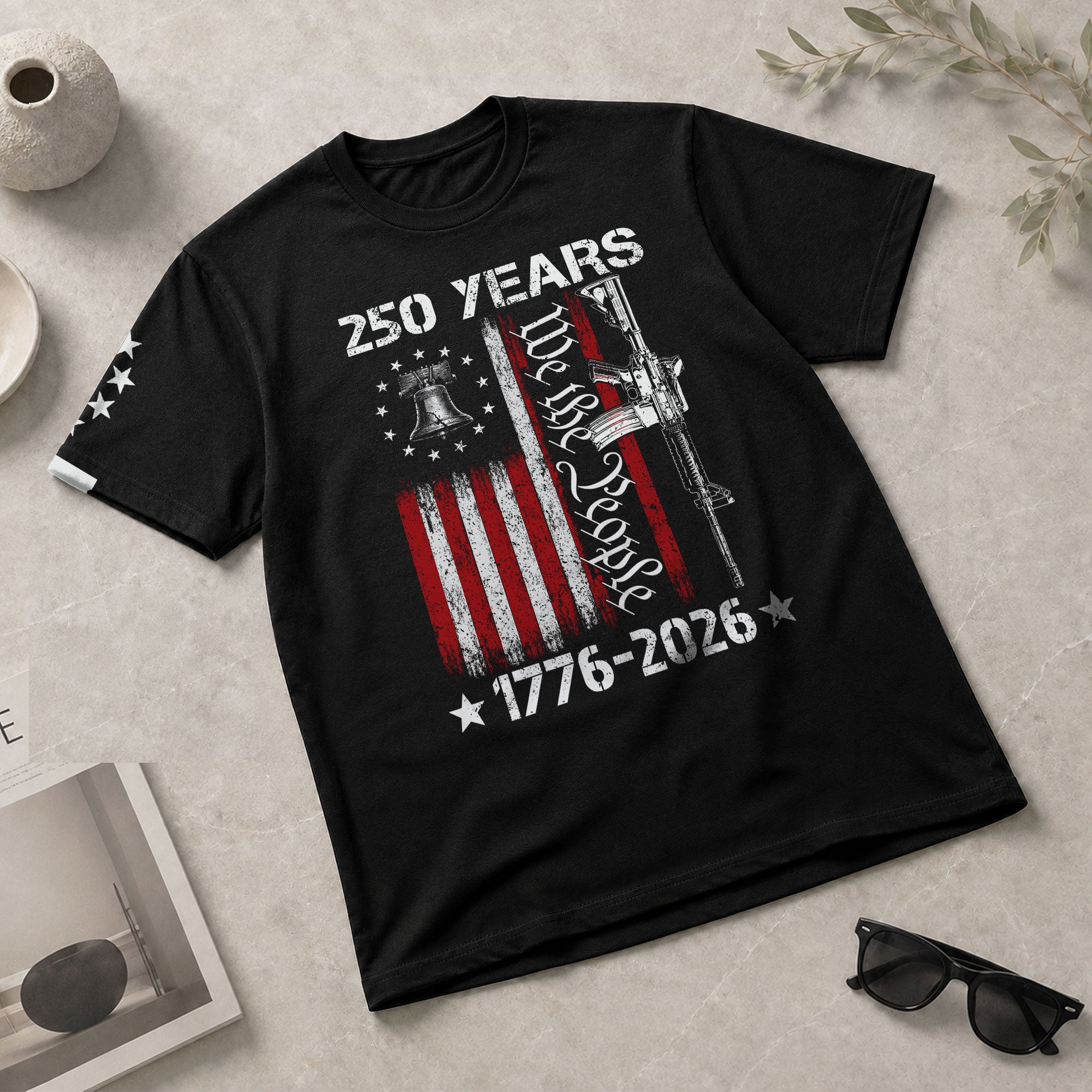 We The People 250th Anniversary T-Shirt 250 Years 1776-2026 Liberty Bell Rifle Patriotic - Rust Field Wear