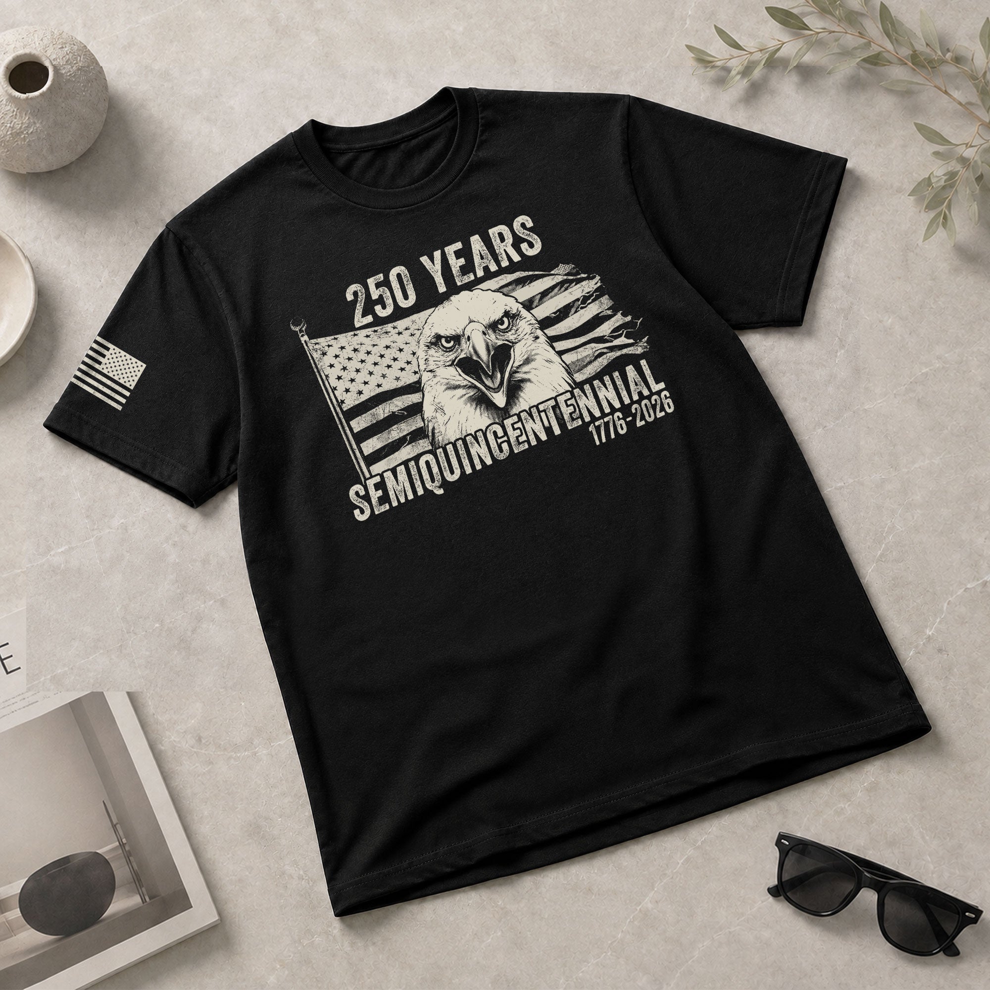 American Heritage 250th Anniversary T-Shirt - USA 250 Years 1776-2026 Patriotic Eagle & Flag Men’s Tee - Rust Field Wear