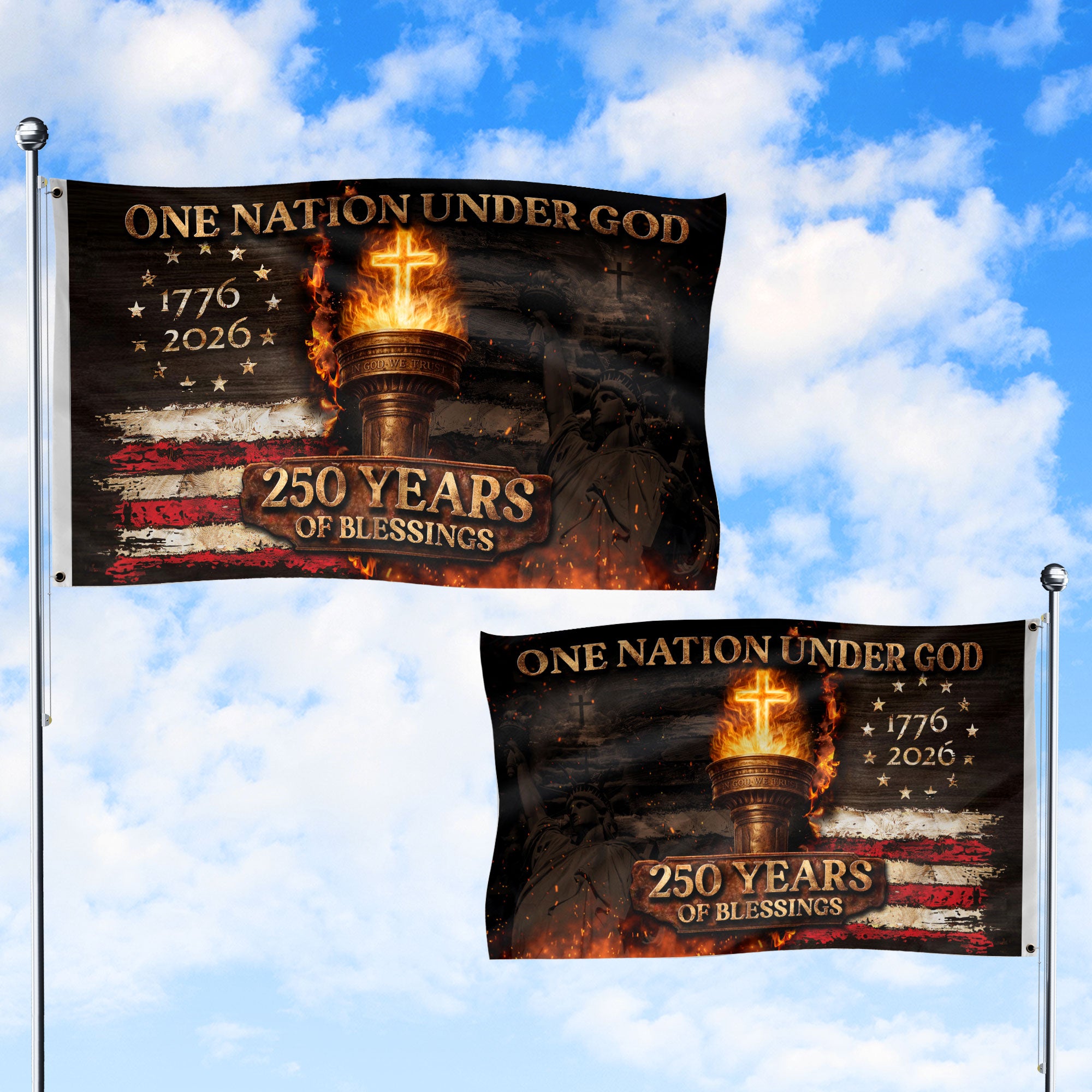 1776–2026 United States 250 Years Christian Freedom Flag Decor - Rust Field Wear
