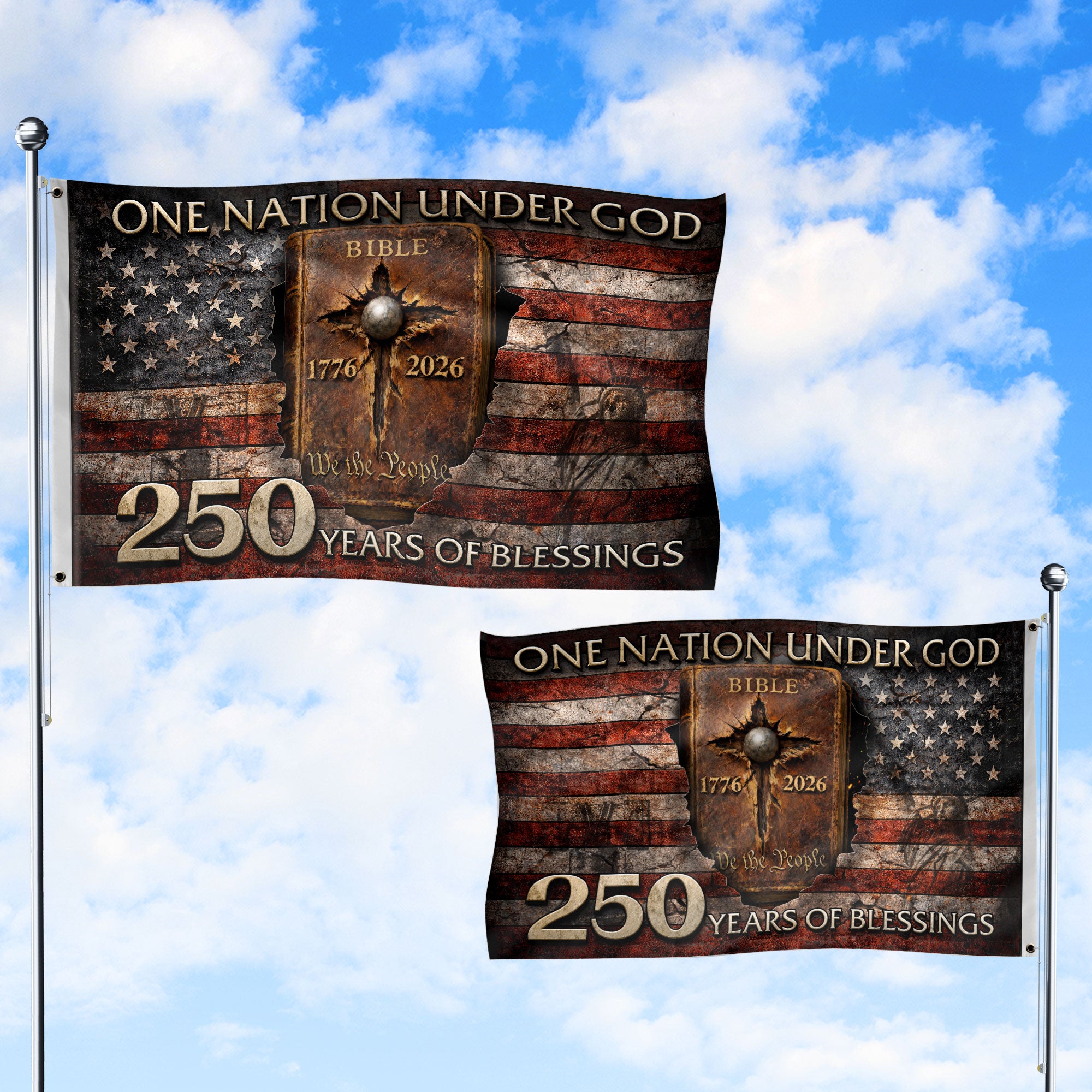 Patriotic USA 250th Celebration Christian Flag Faith Inspired Decor