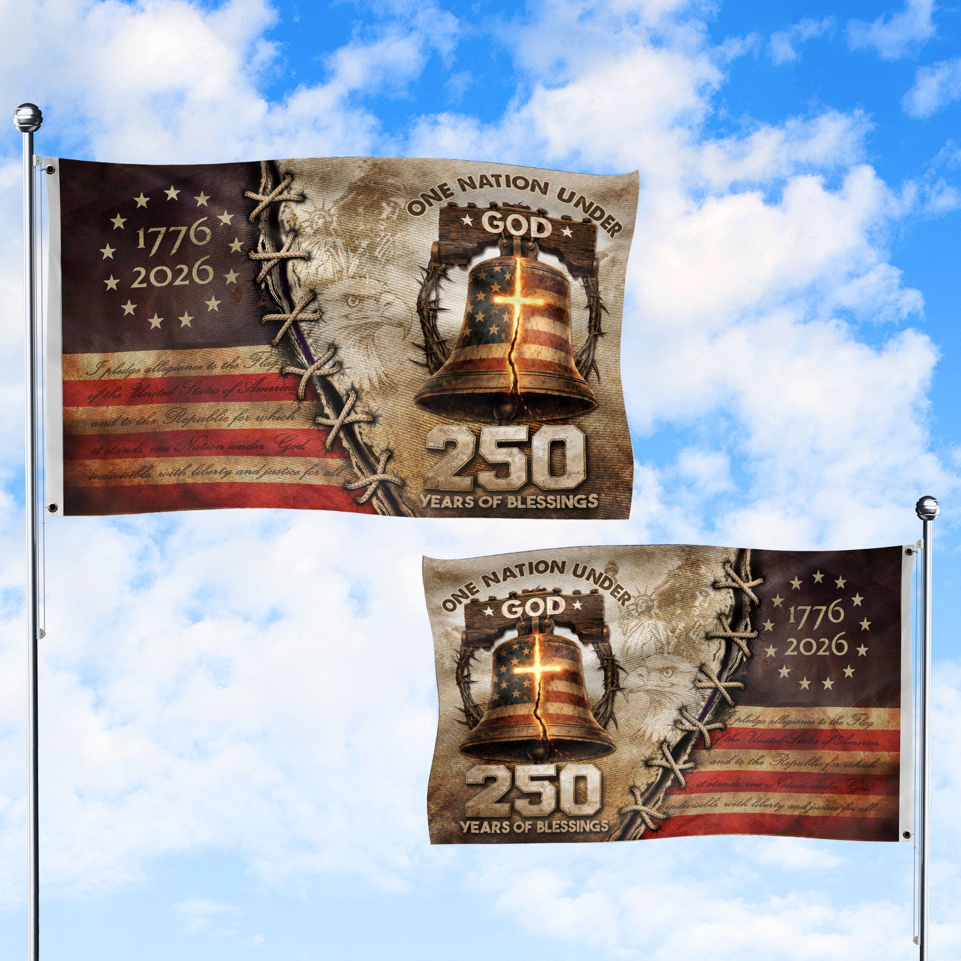 USA 250th Christian Flag 1776–2026 Patriotic Faith Outdoor Decor - Rust Field Wear