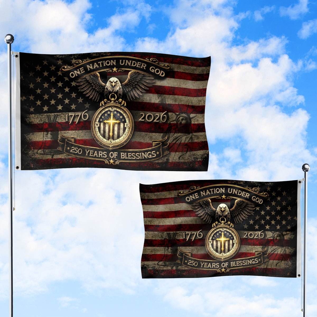American Christian Faith Flag 250 Years Freedom Celebration Decor - Rust Field Wear