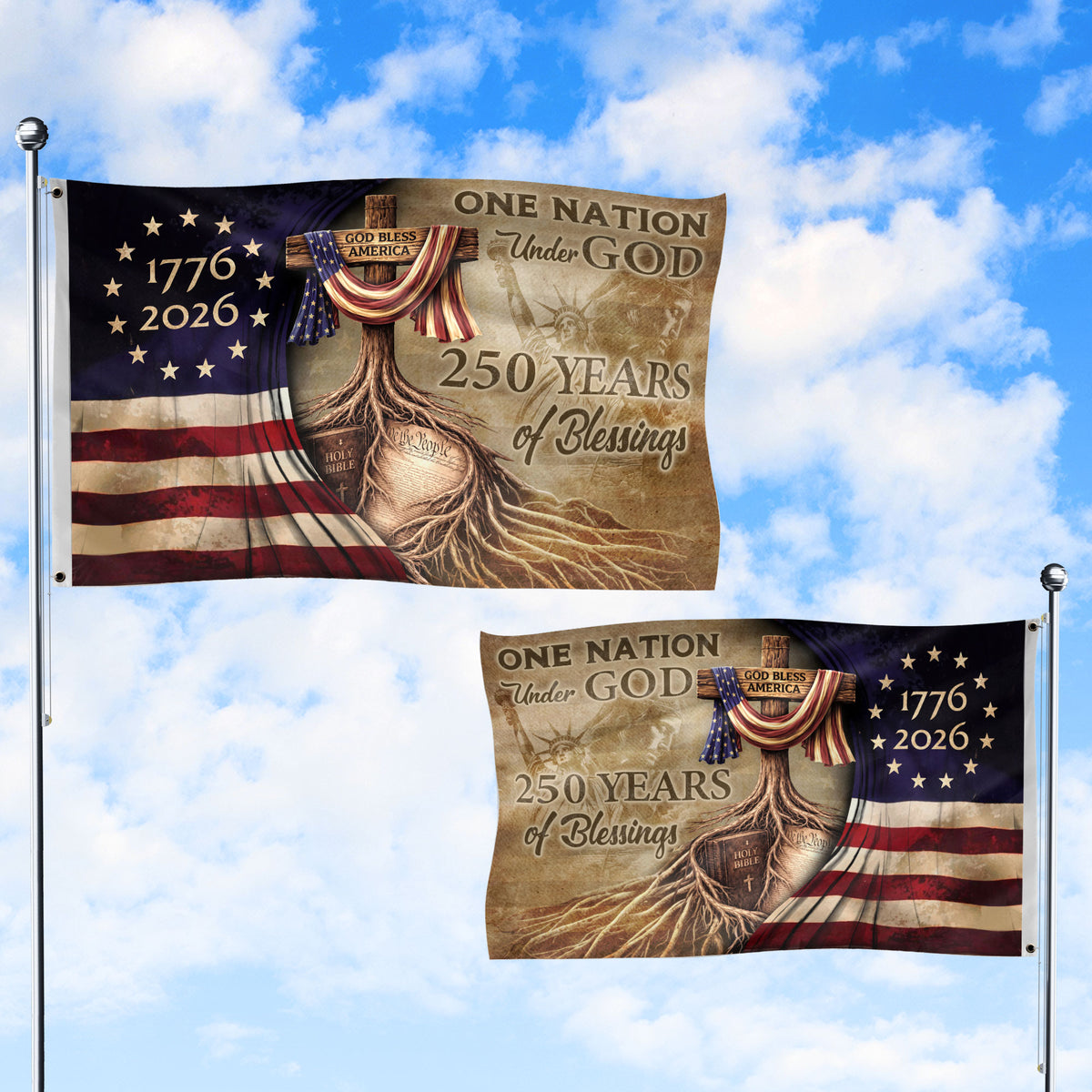 USA Faith and Freedom Christian Flag Patriotic Yard Decoration - Rust Field Wear