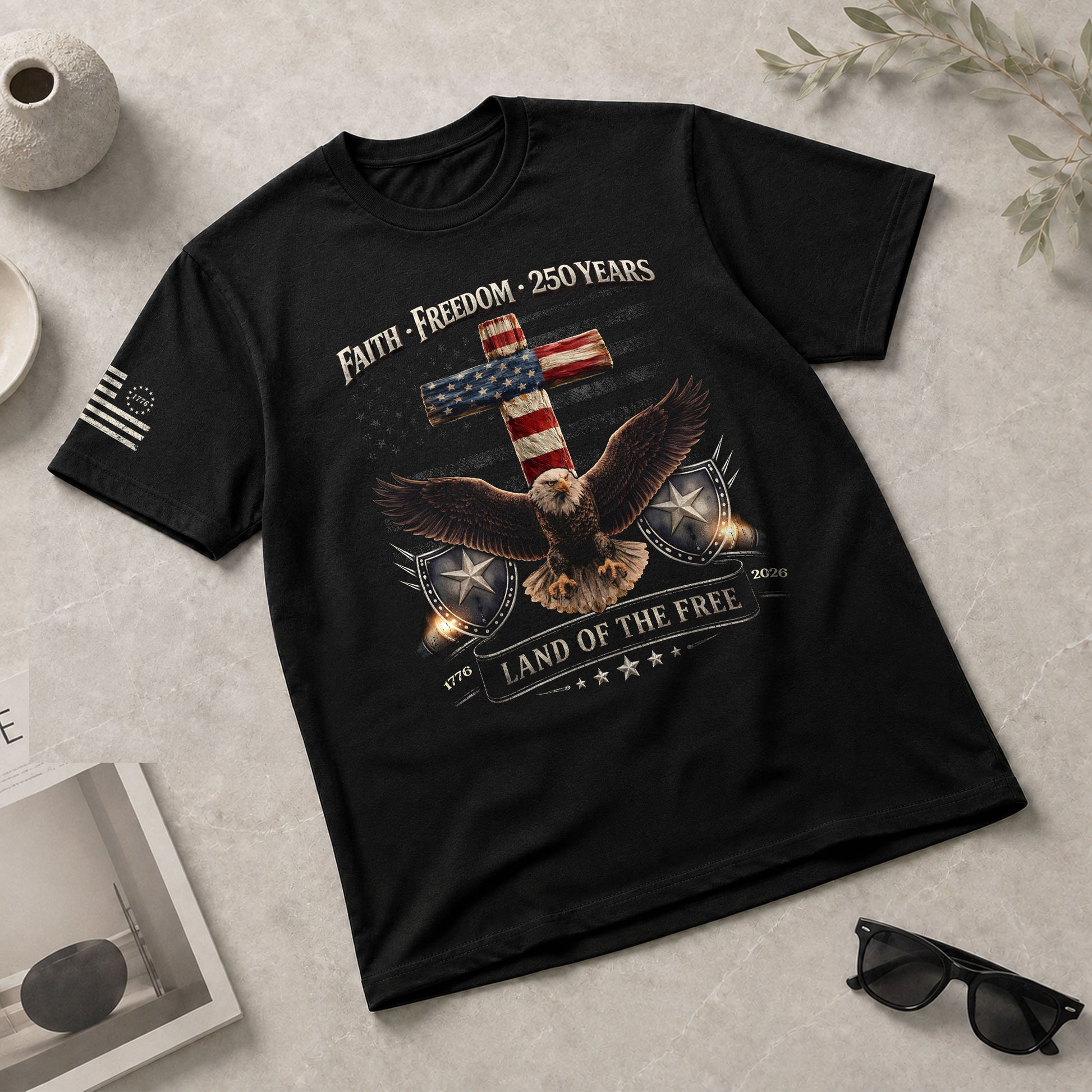 250 Years America Anniversary Shirt - Faith and Freedom Eagle Cross Christian Shirts - Rust Field Wear
