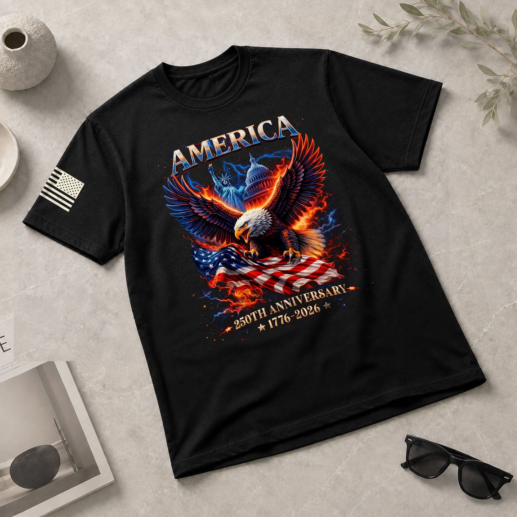 250 Year American Anniversary Shirt - Freedom Eagle Bootleg Graphic Tee - Rust Field Wear
