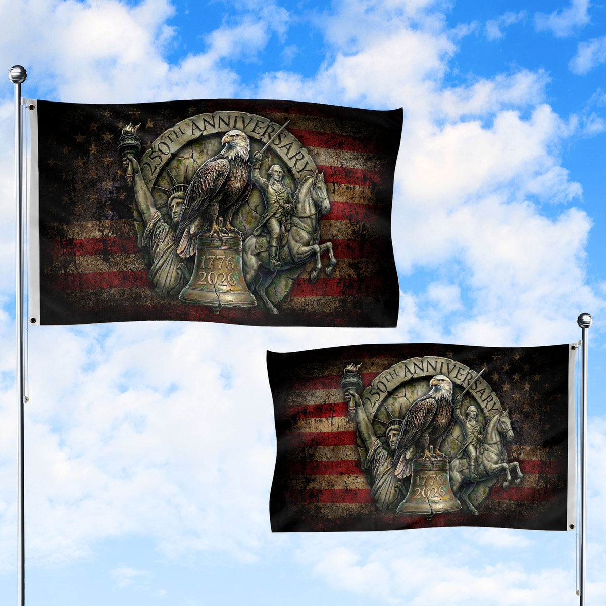 USA 250th Anniversary Eagle Flag 1776–2026 – Patriotic American Heritage Flag - Rust Field Wear