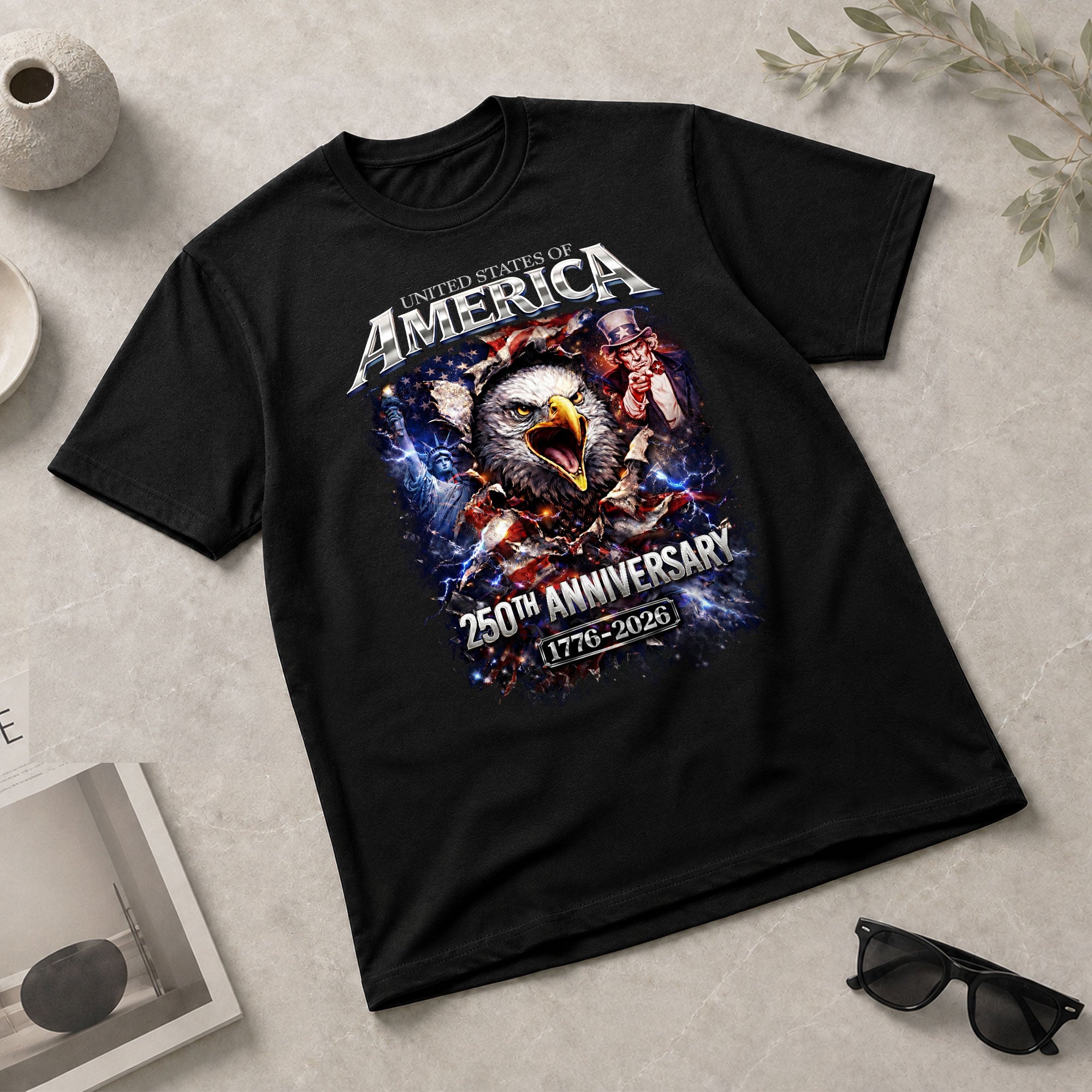 United States of 250 Years America Anniversary1776–2026 – Patriotic Tribute Graphic Tee - Rust Field Wear