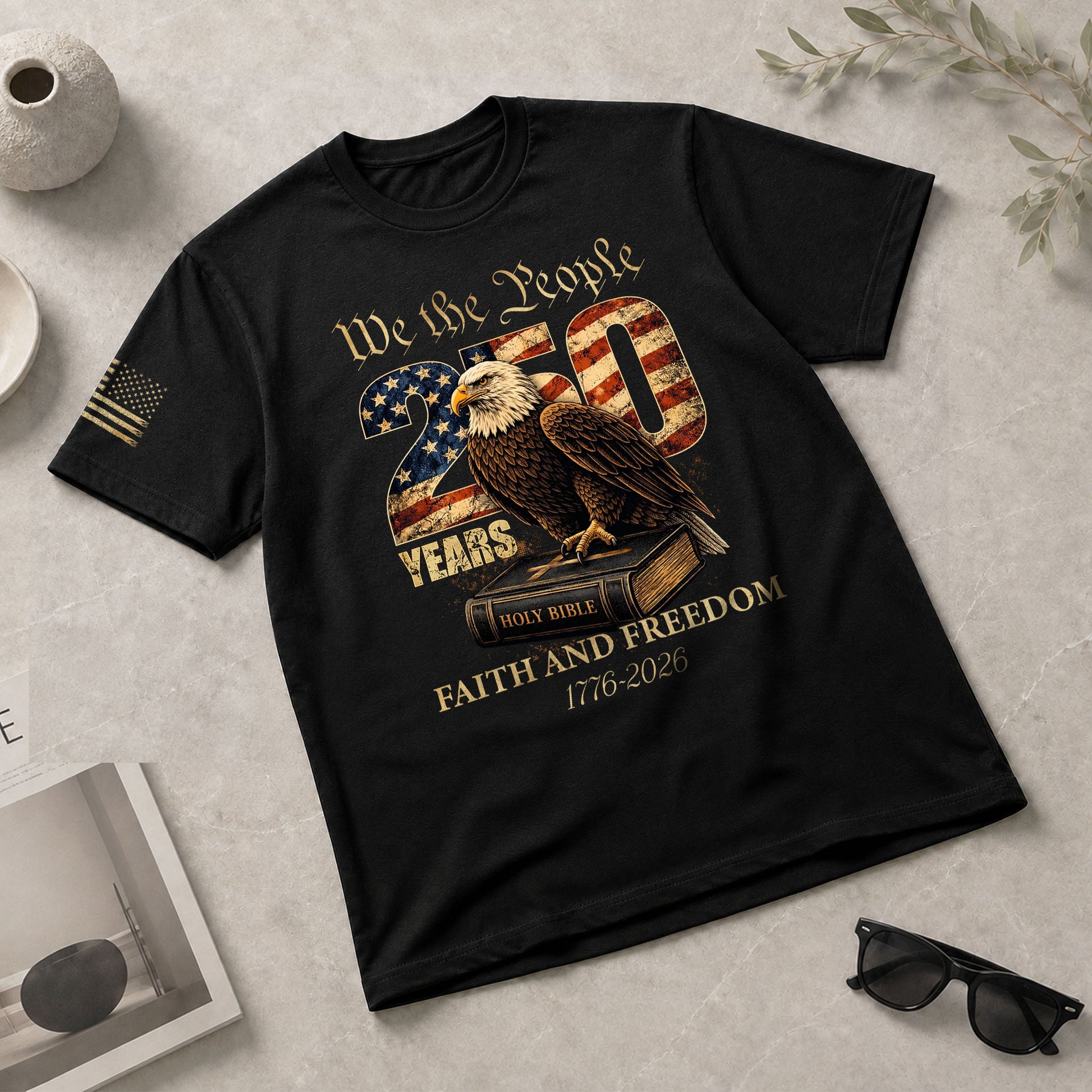 Faith and Freedom 250 Years Celebration Shirt - Patriotic We the People Eagle & Holy Bible Graphic Tee - Rust Field Wear