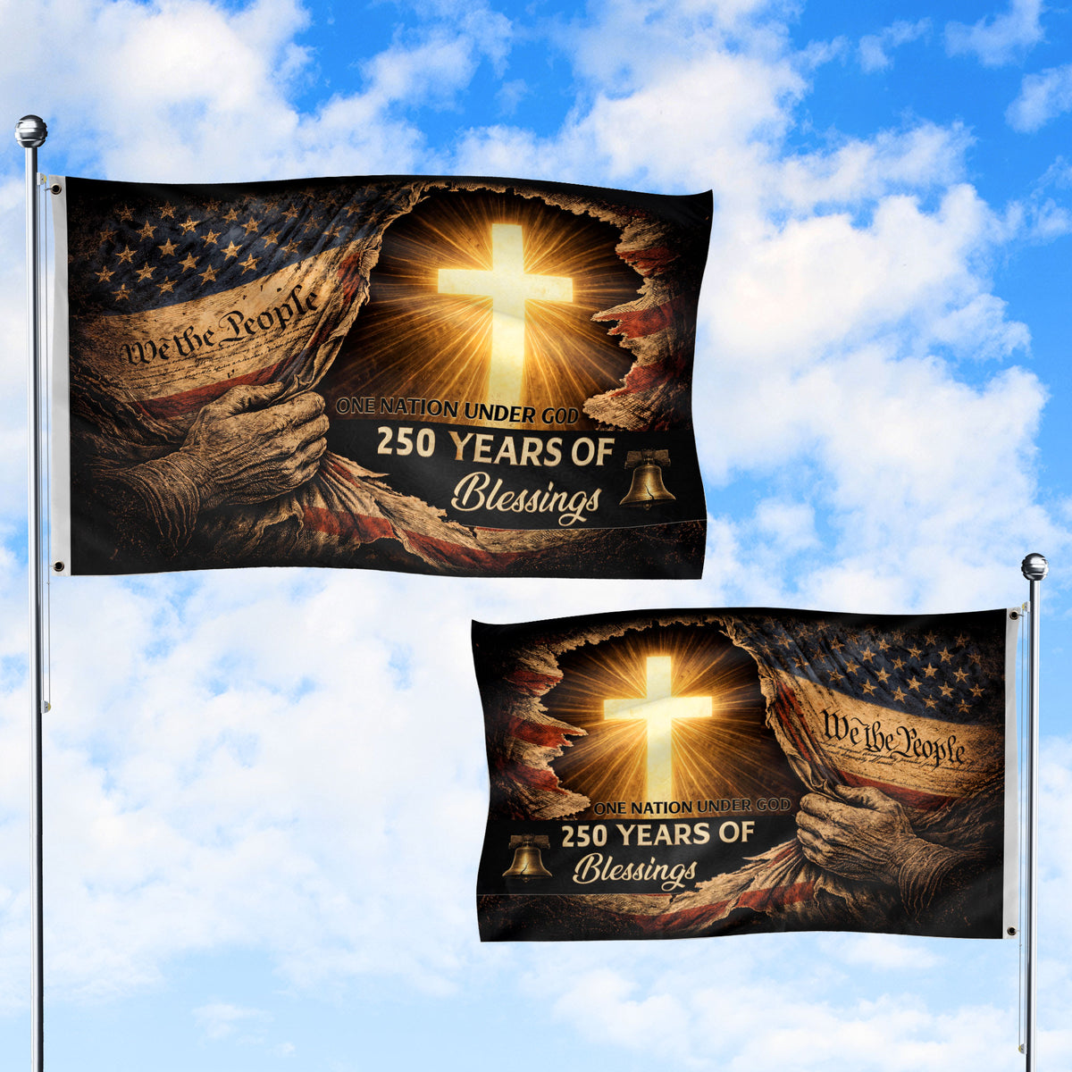 250 Years of Blessings Flag - Christian American One Nation Under God Patriot & US Flag Banner Heritage - Rust Field Wear