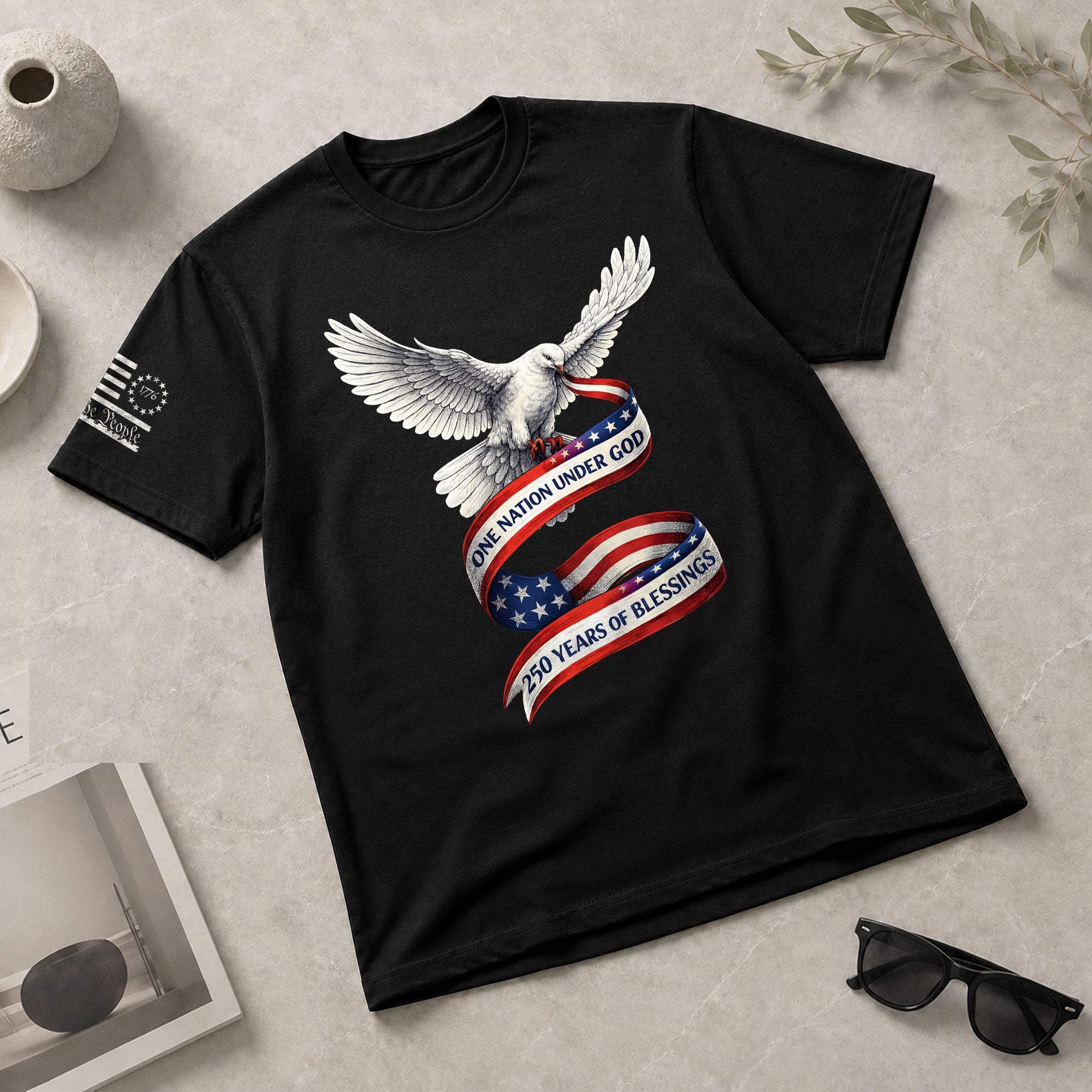 250 Years of Blessings One Nation Under God T-Shirt - Peace Dove Patriotic Graphic Tee - Rust Field Wear
