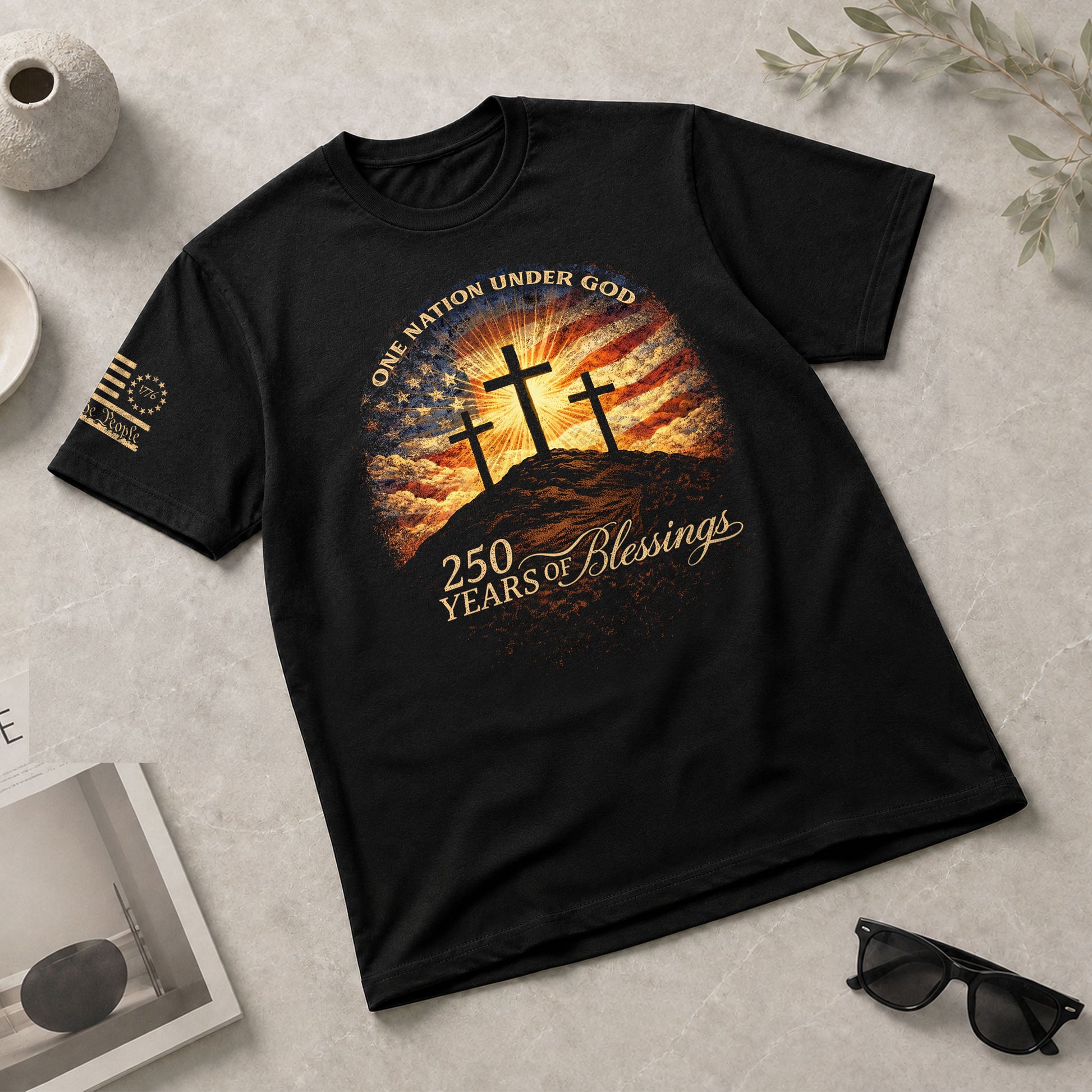 250 Years of Blessings One Nation Under God Shirt - 250th Anniversary Commemorative Crosses & Flag Tee - Rust Field Wear