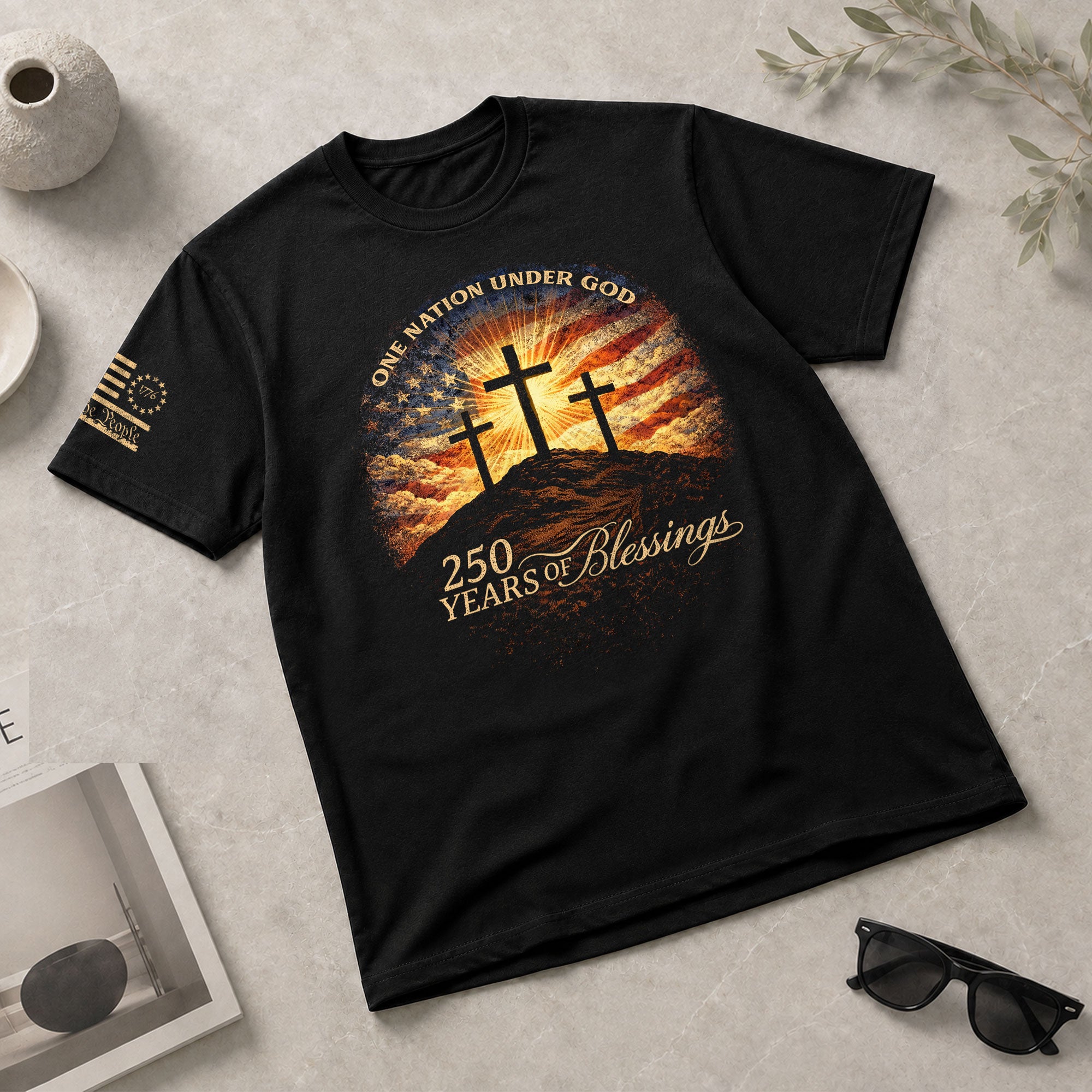 250 Years of Blessings One Nation Under God Shirt - 250th Anniversary Commemorative Crosses & Flag Tee - Rust Field Wear
