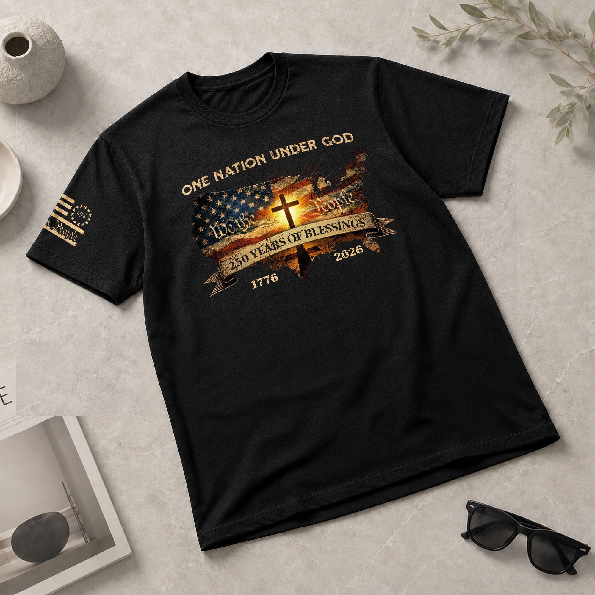 Christian Patriot 250 Years of Blessings T-Shirt - Holy Bible, "We the People" & US Flag Design - Rust Field Wear