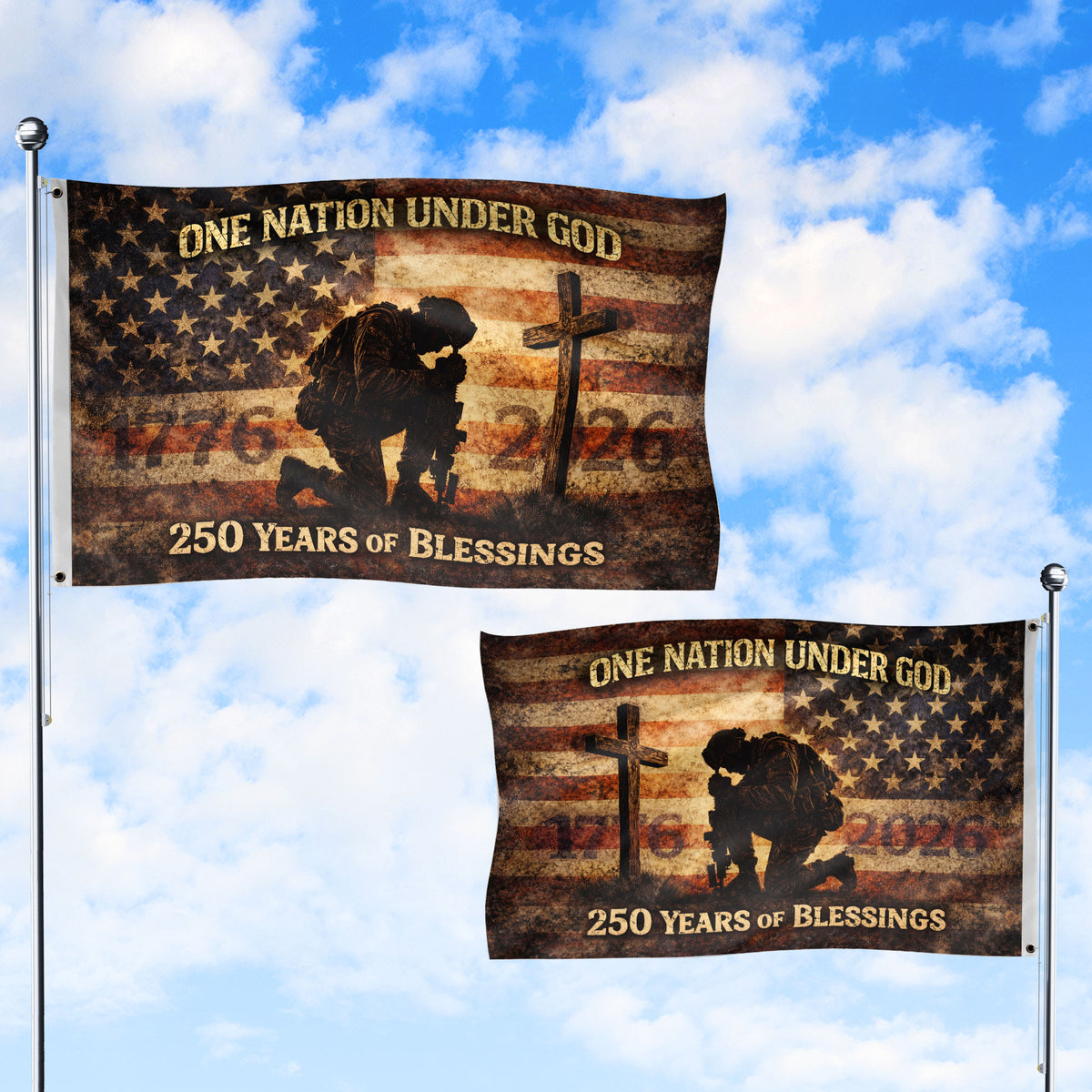 250 Years America Anniversary Soldier Flag 1776-2026 - Revolutionary & Modern Military Heritage Banner, Double Sided Outdoor Flag - Rust Field Wear