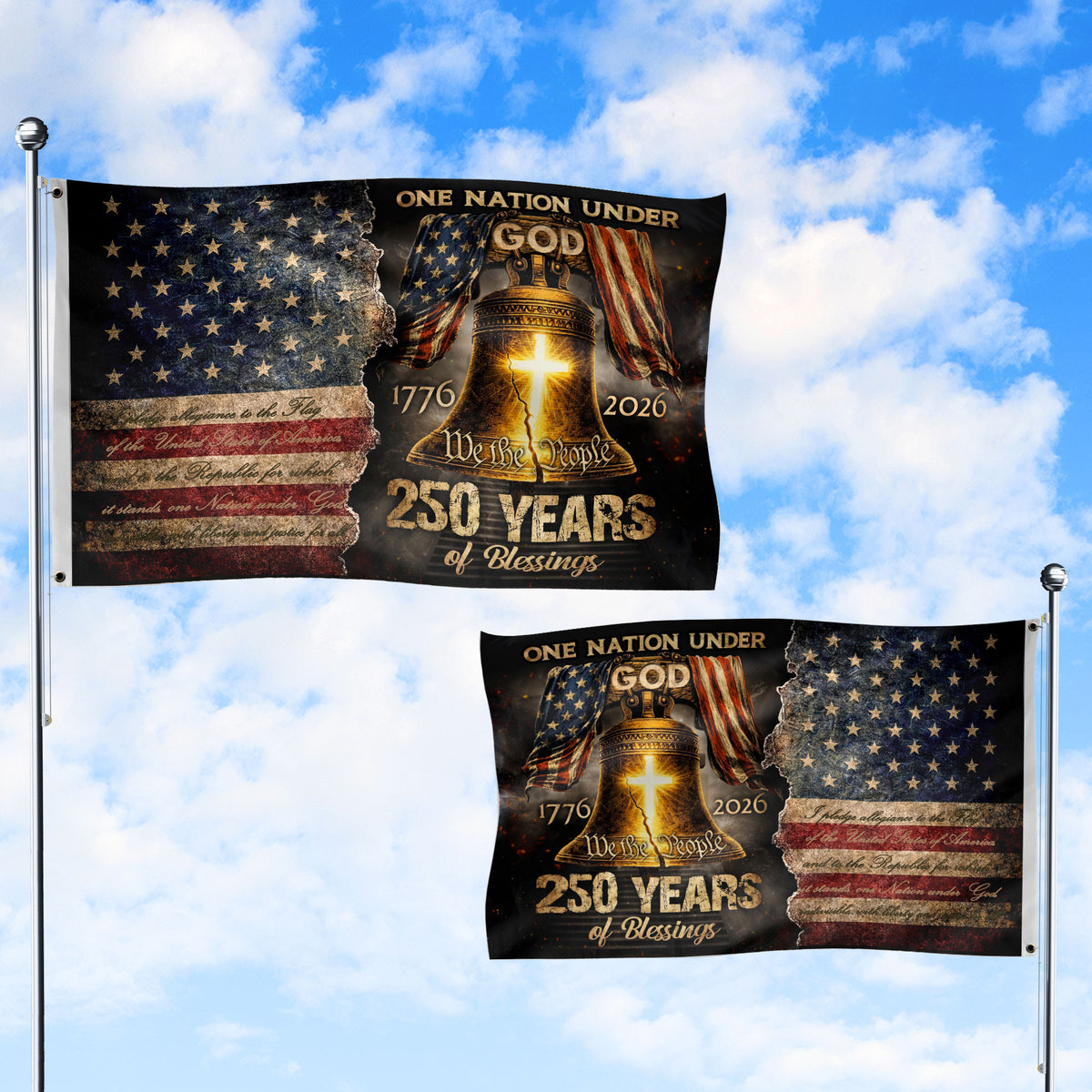 One Nation Under God America Religious US 250th Anniversary Flag – 250 Years of Blessings - Rust Field Wear