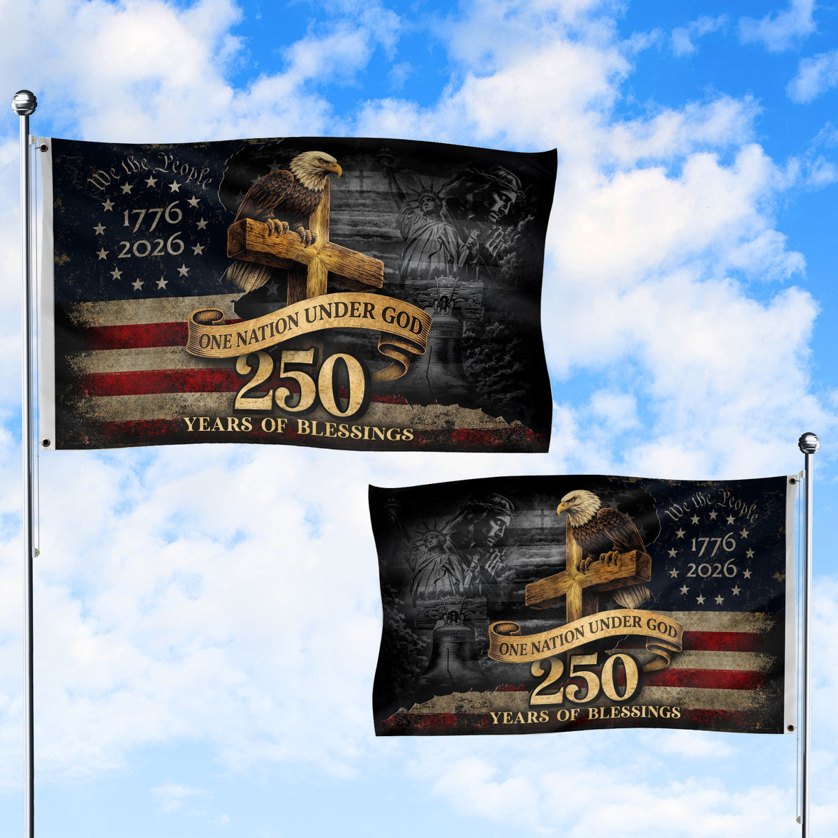 250 Years of Blessings American Flag – Christian Patriotic Flag - Rust Field Wear