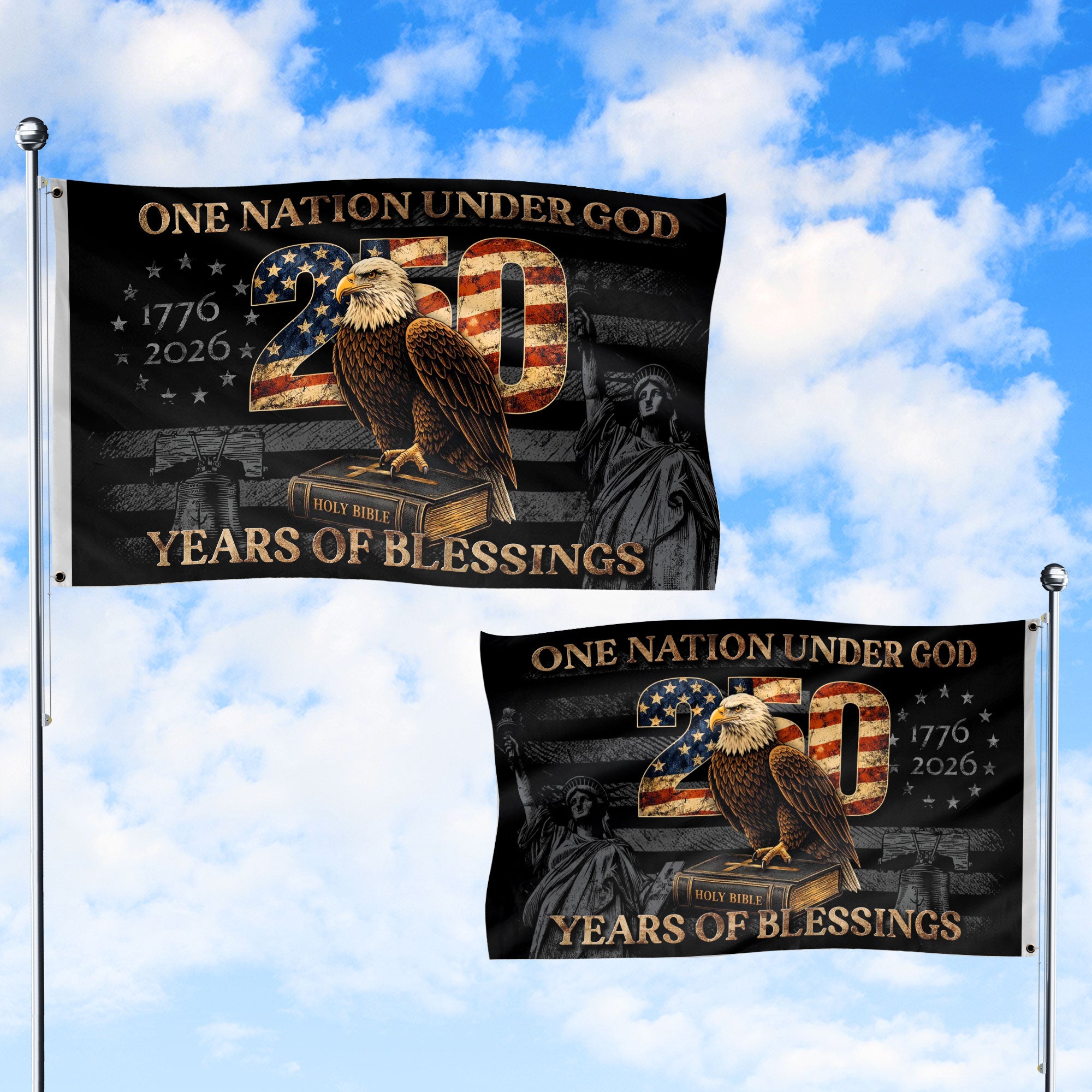 One Nation Under God 250 Years America Anniversary Flag – 1776–2026 Double Sided Patriotic Banner