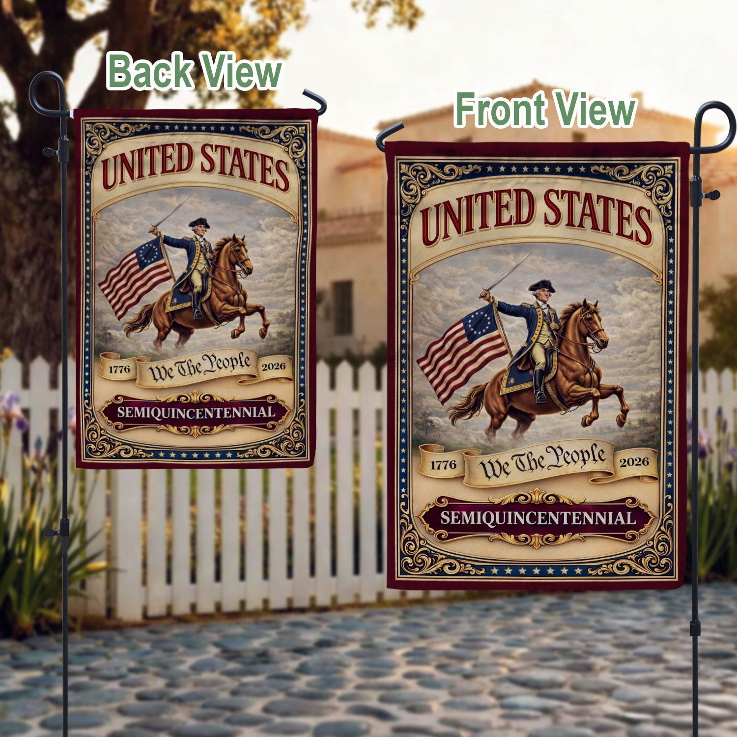 George Washington 250th Anniversary 1776–2026 House Flag – America 250 We The People Double Sided Yard Decor - Rust Field Wear
