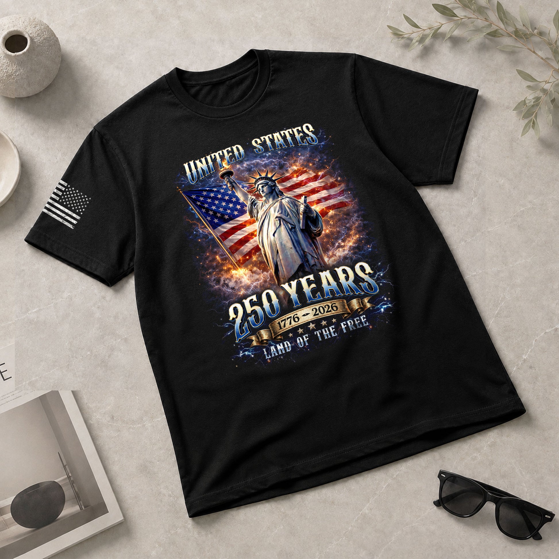 Statue of Liberty 250th Anniversary Bootleg Shirt - 1776-2026 USA 250 Years Tee, Retro Patriotic Lightning Graphic Apparel - Rust Field Wear