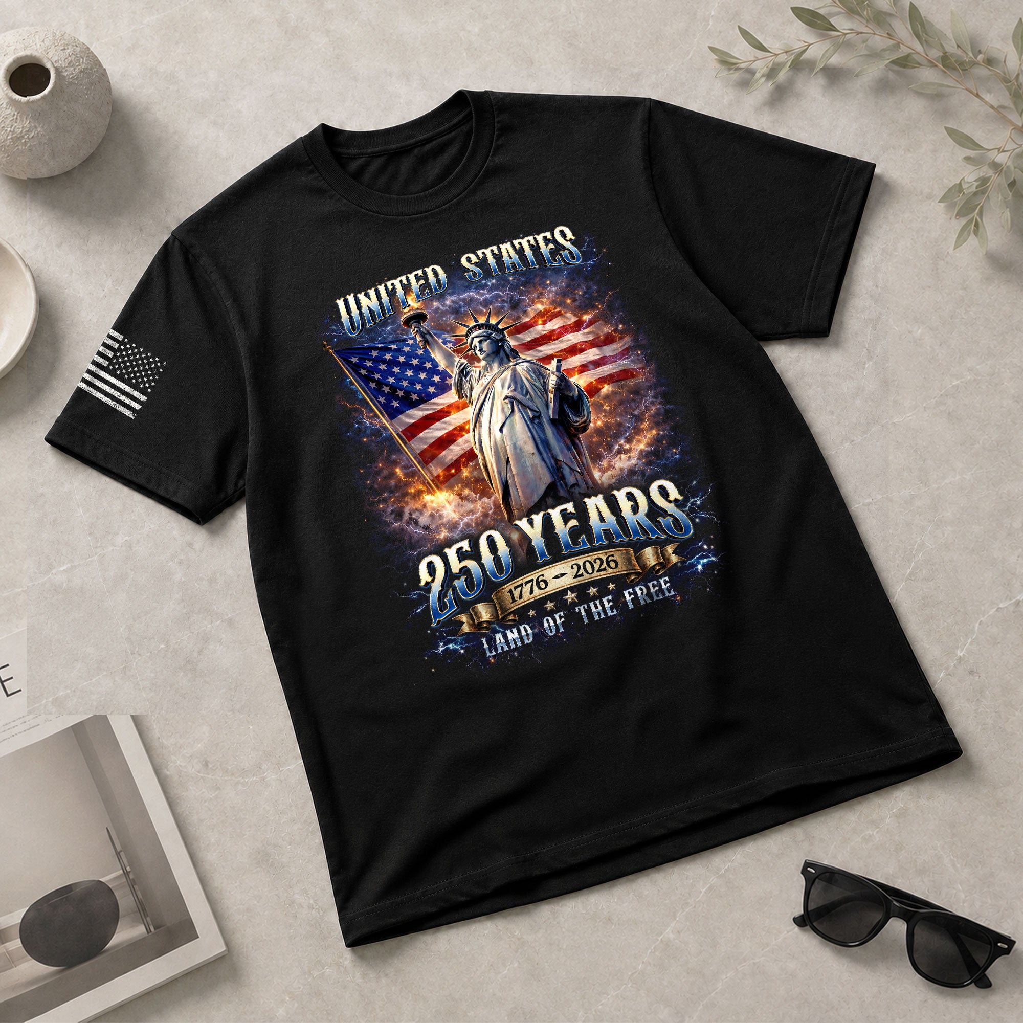 Statue of Liberty 250th Anniversary Bootleg Shirt - 1776-2026 USA 250 Years Tee, Retro Patriotic Lightning Graphic Apparel - Rust Field Wear