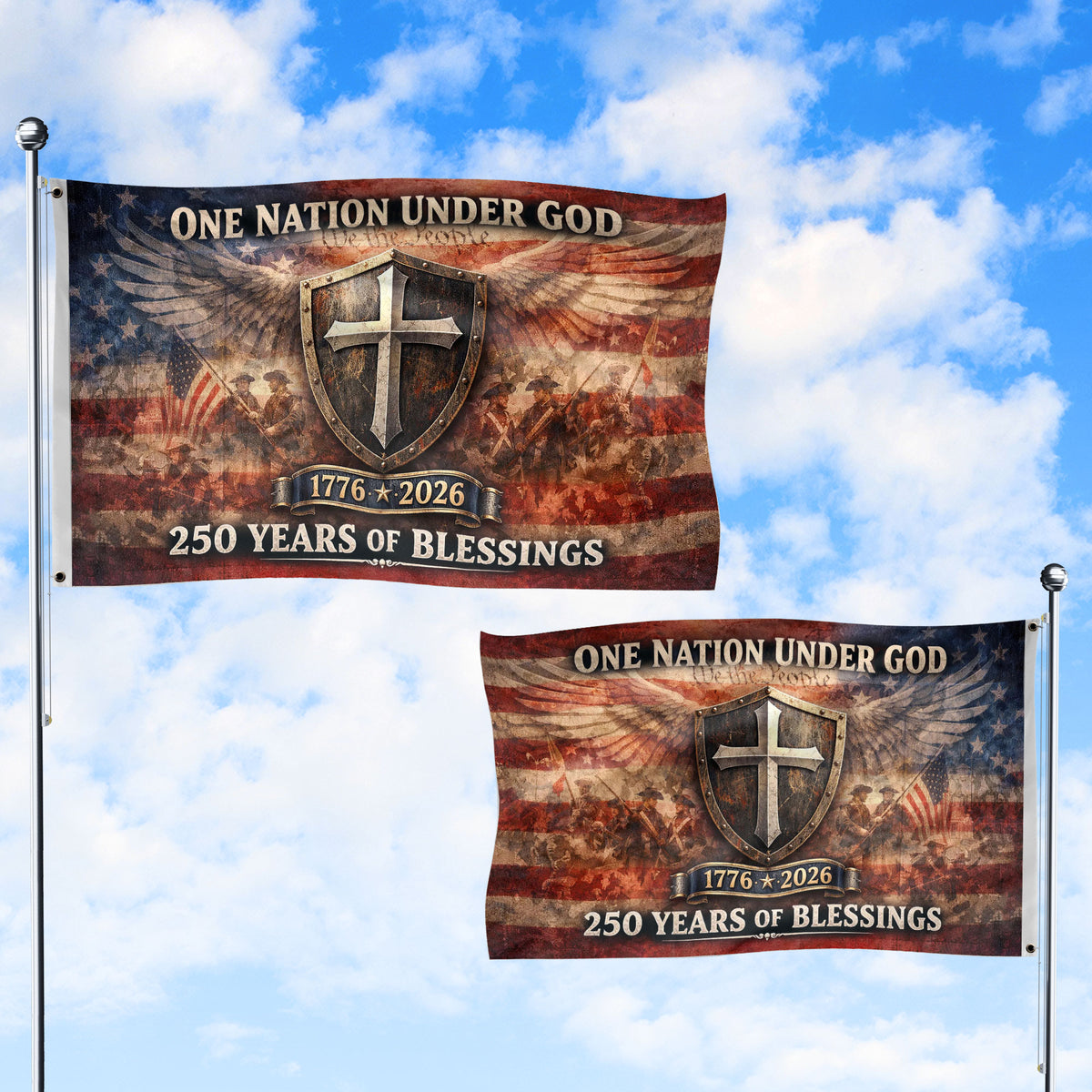 250 Years America Anniversary Flag, 1776-2026 Double Sided - Patriotic One Nation Under God House Banner - Rust Field Wear