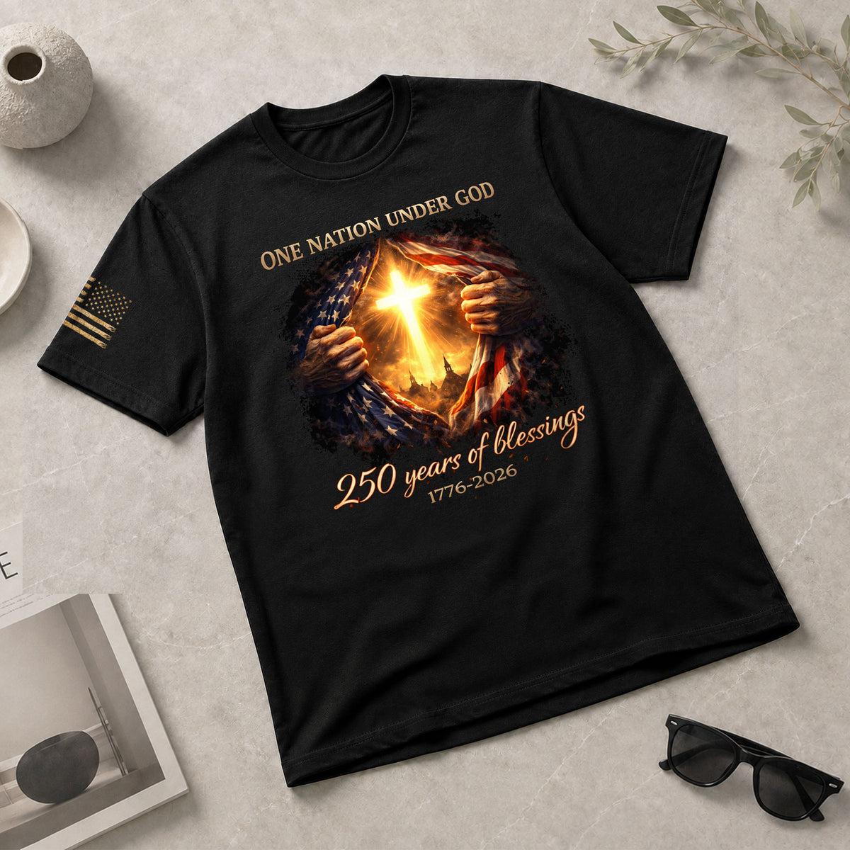 America 250th Anniversary Christian Cross Shirt – 1776-2026 One Nation Under God 250 Years of Blessings Tee - Rust Field Wear