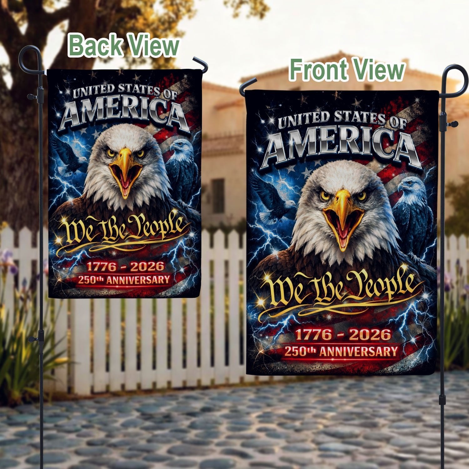 America We The People 250th Anniversary House Flag - Eagle Freedom 1776-2026, Double Sided 250 Years Outdoor Decor - Rust Field Wear
