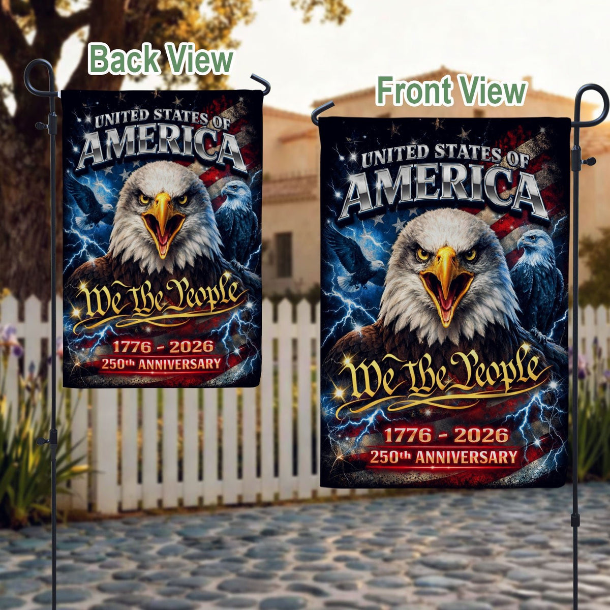 America We The People 250th Anniversary Garden Flag - Eagle Freedom 1776-2026, Double Sided 250 Years Outdoor Decor - Rust Field Wear