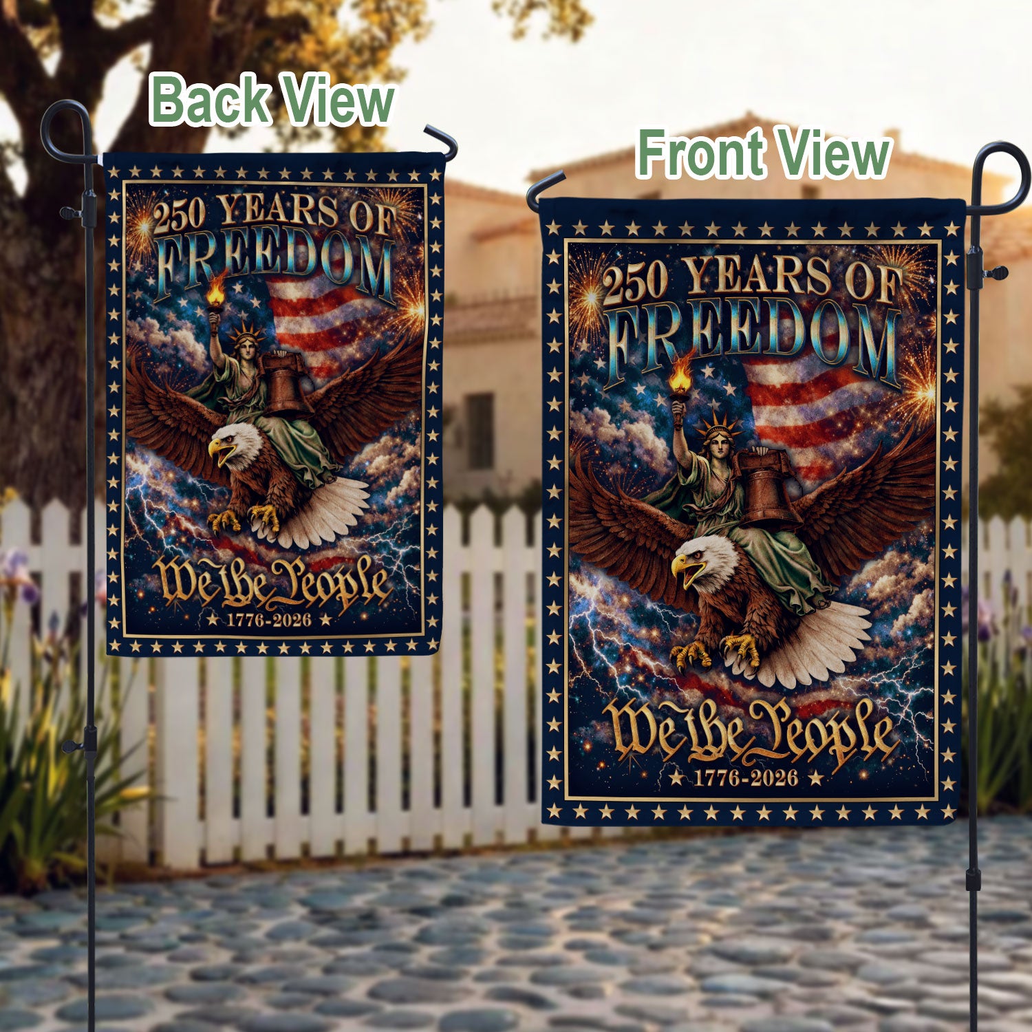 USA 250th Anniversary 1776-2026 Garden Flag – We The People Statue of Liberty Riding Eagle 250 Years of Liberty Double Sided Decor